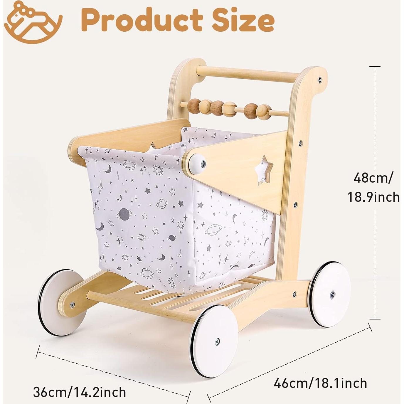 Caminador de Bebé 2-en-1 Woodtoe Carrito de Compras Ajustable