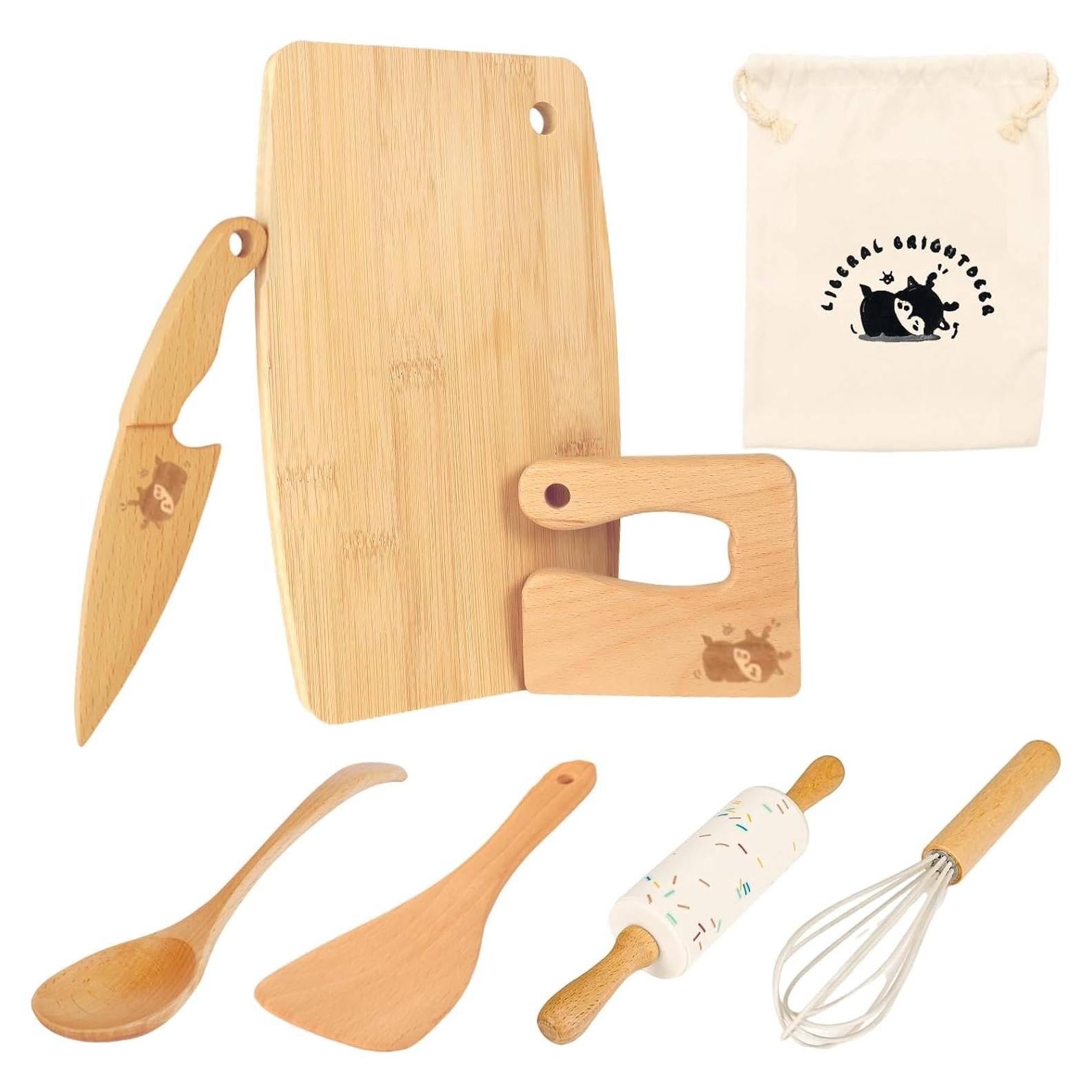 Juego de Cocina Montessori para Niños - 8 Piezas de Madera