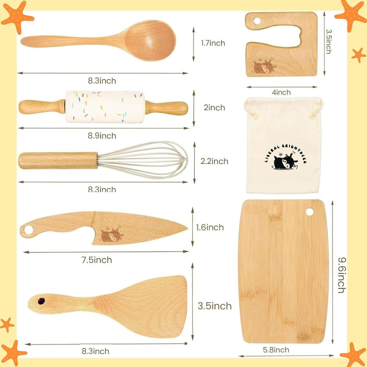 Juego de Cocina Montessori para Niños - 8 Piezas de Madera