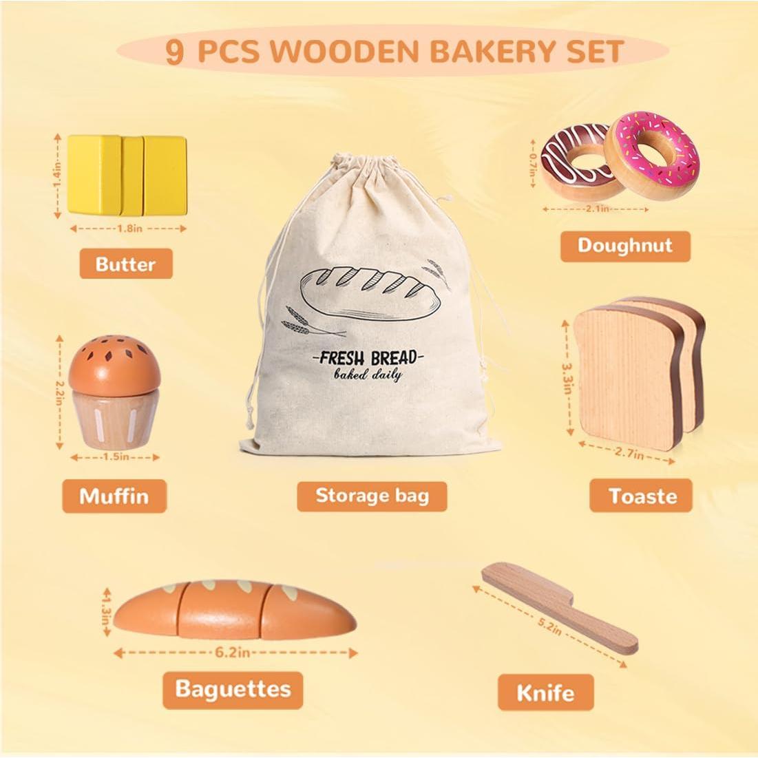 Set de Juguetes de Comida de Panadería de Madera Inslat 13 PCS