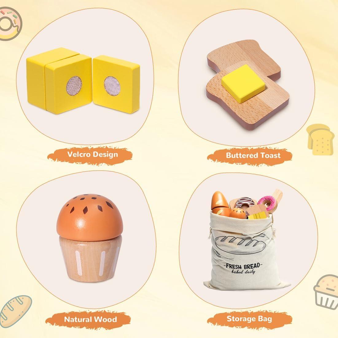 Set de Juguetes de Comida de Panadería de Madera Inslat 13 PCS