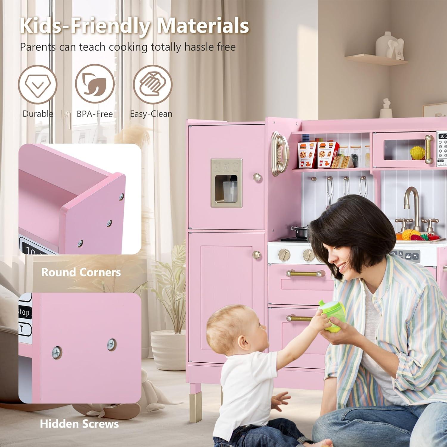 Cocina de Madera Kinder King Rosa para Niños 3+ Años