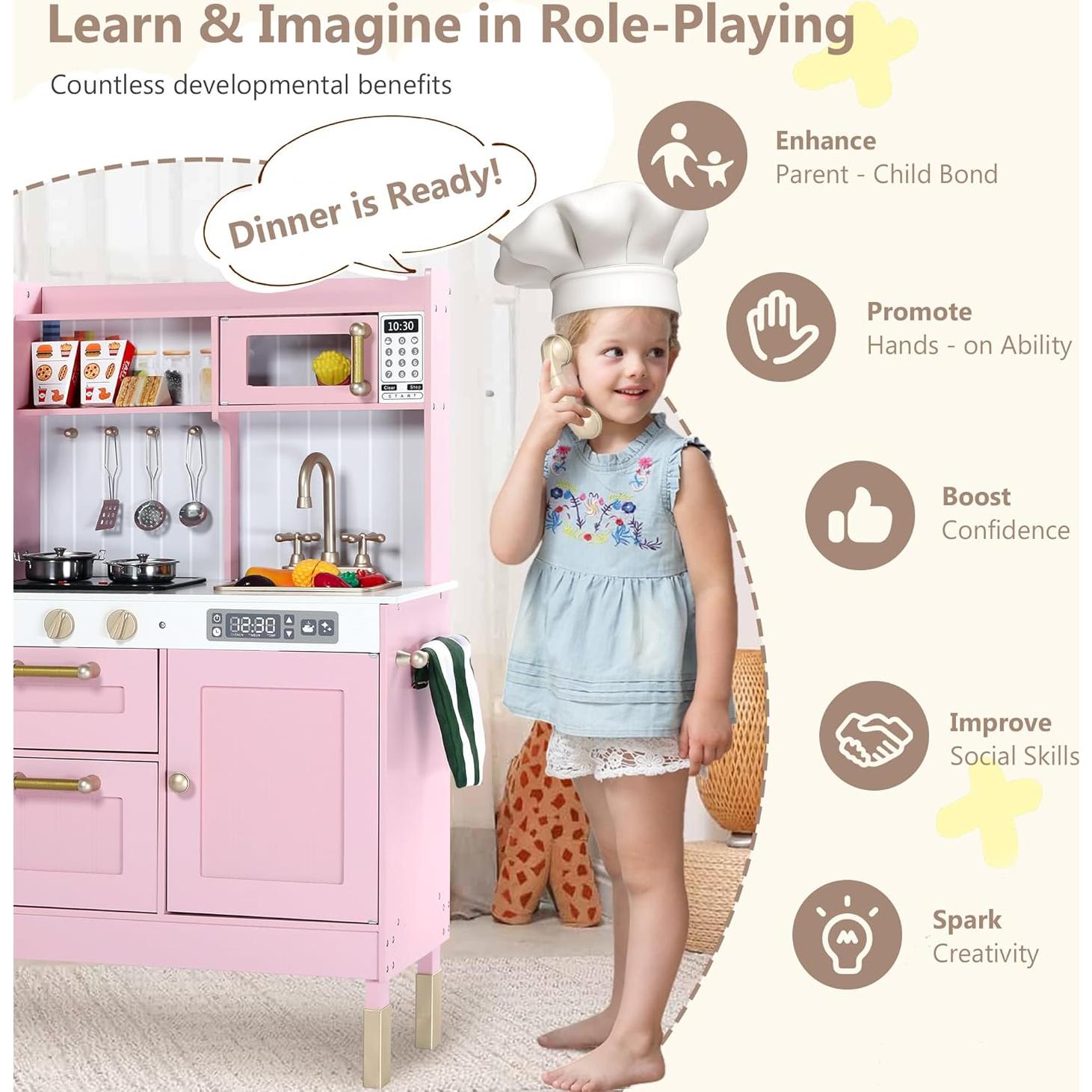 Cocina de Madera Kinder King Rosa para Niños 3+ Años