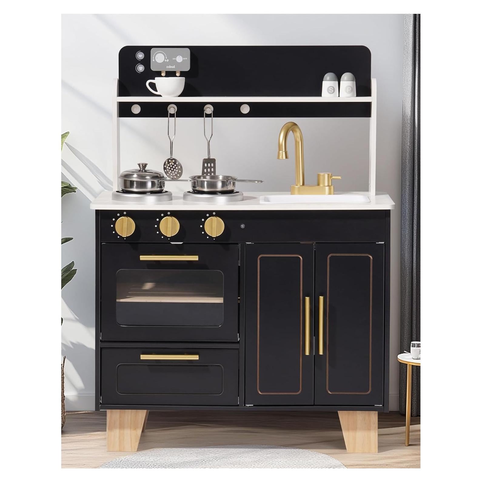 Conjunto de Cocina de Madera ROBUD con Estufa y Horno Realistas