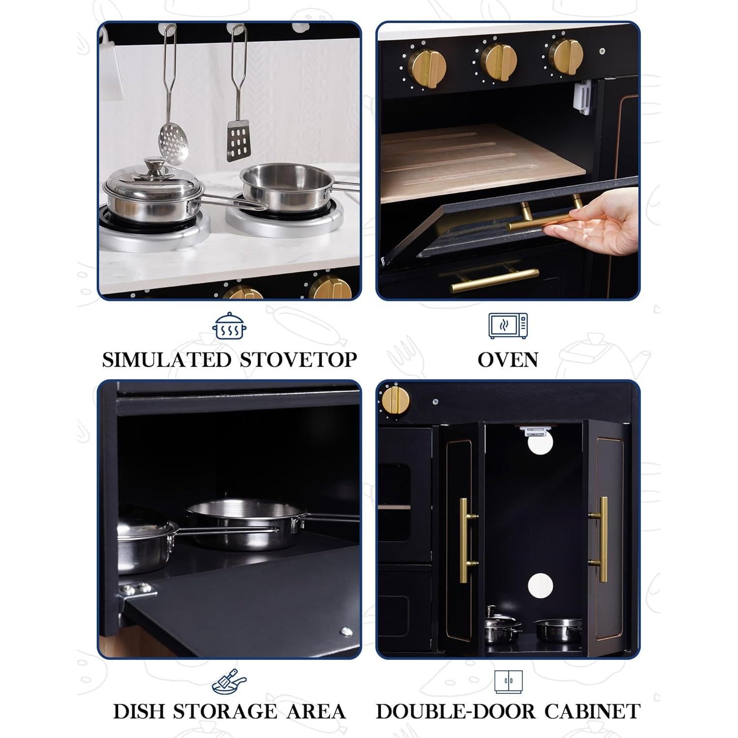 Conjunto de Cocina de Madera ROBUD con Estufa y Horno Realistas