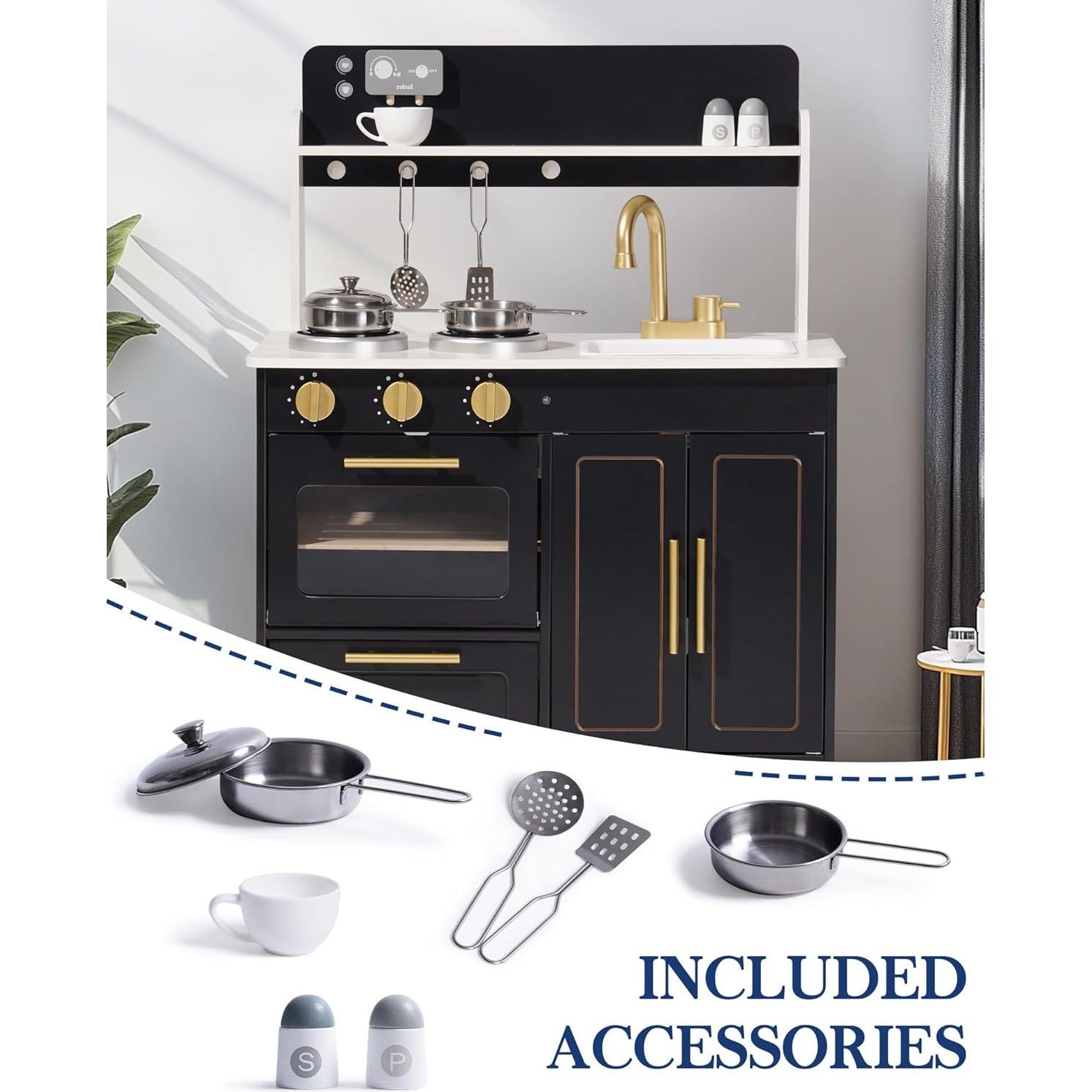 Conjunto de Cocina de Madera ROBUD con Estufa y Horno Realistas