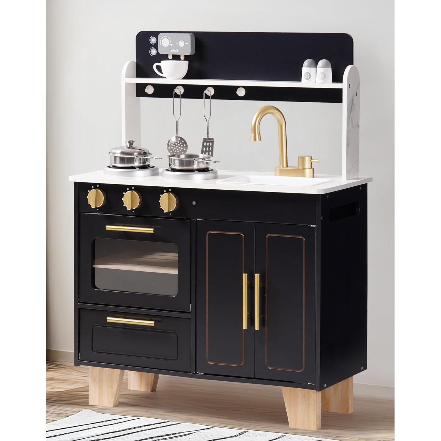 Conjunto de Cocina de Madera ROBUD con Estufa y Horno Realistas