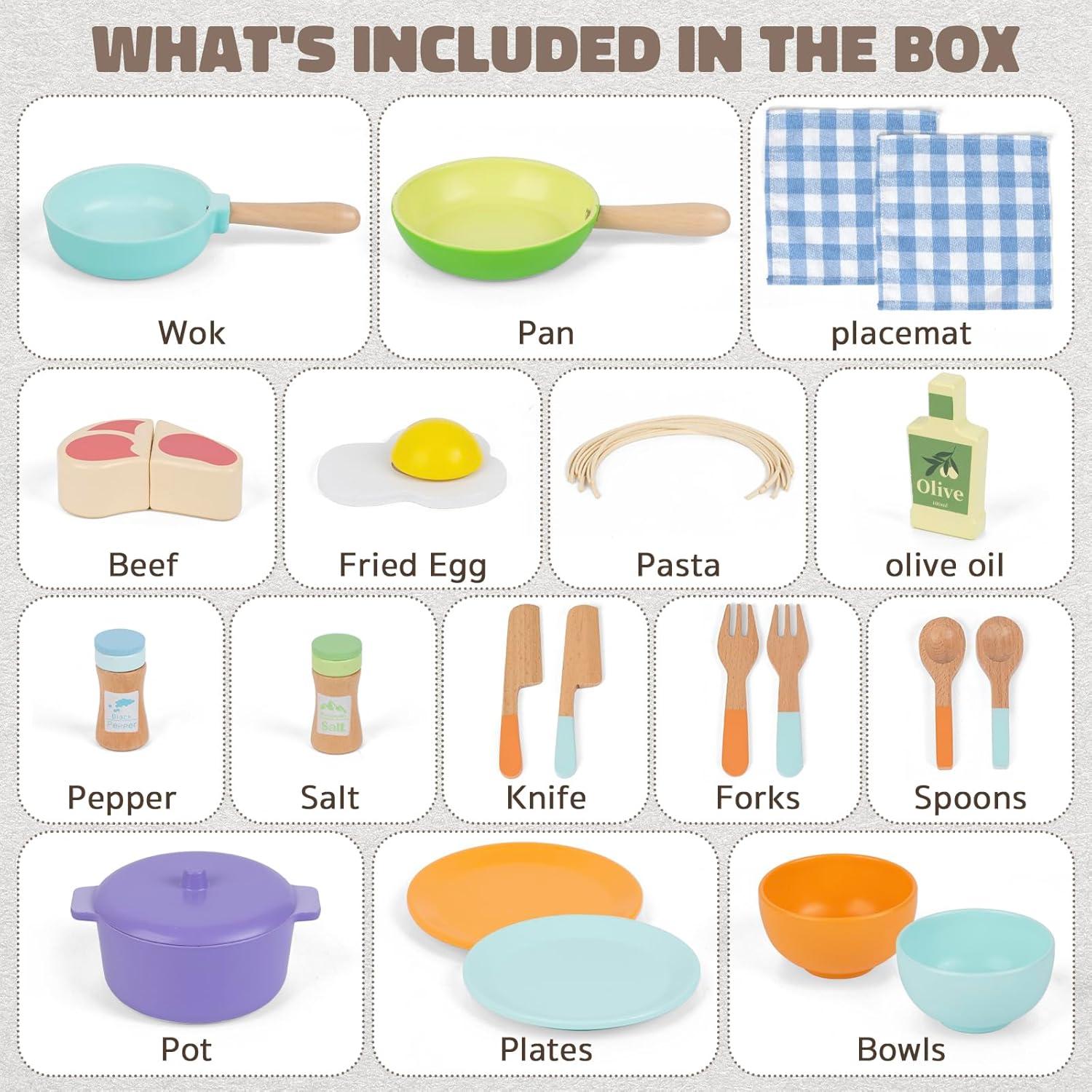 Set de Cocina de Madera KDSFT 22 Piezas para Niños 3+