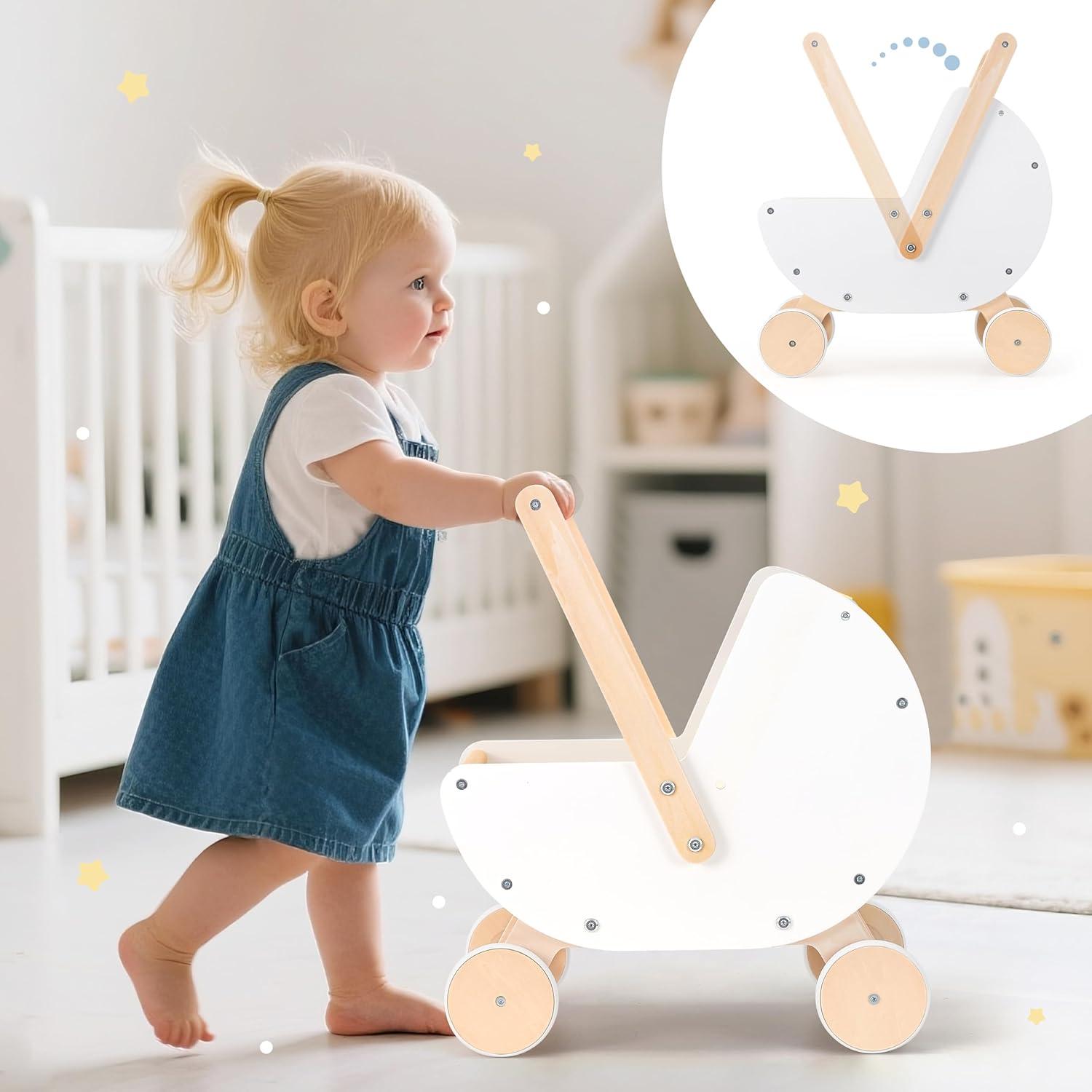 Andador de Madera Montessori Pillowhale 2 en 1 Blanco