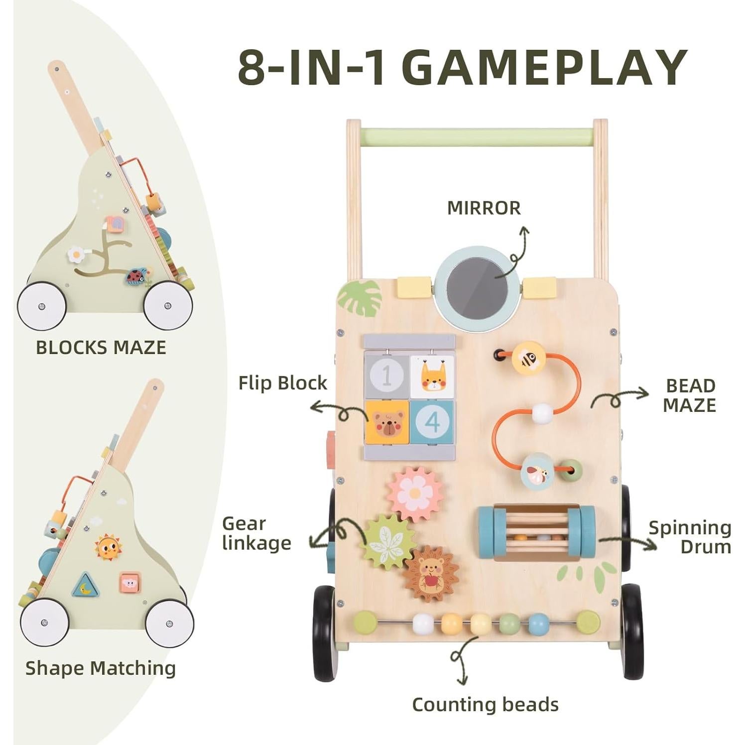 Caminador de Bebé de Madera OOOK Montessori con Actividades