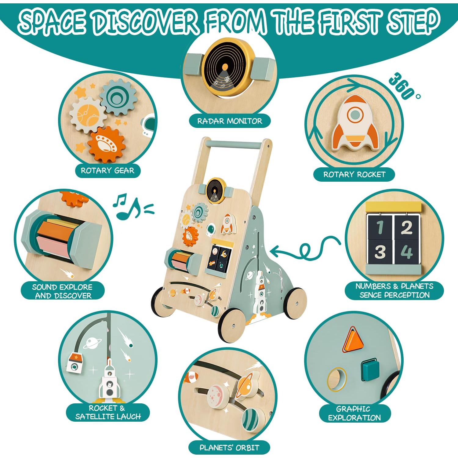 Andador de Madera Montessori Ajustable Cohete 50.8-55.9 cm