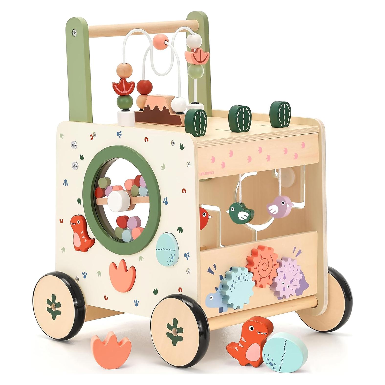 Andador de Bebé Dinosaurio KizKnows 6-en-1 Madera Natural 12M+