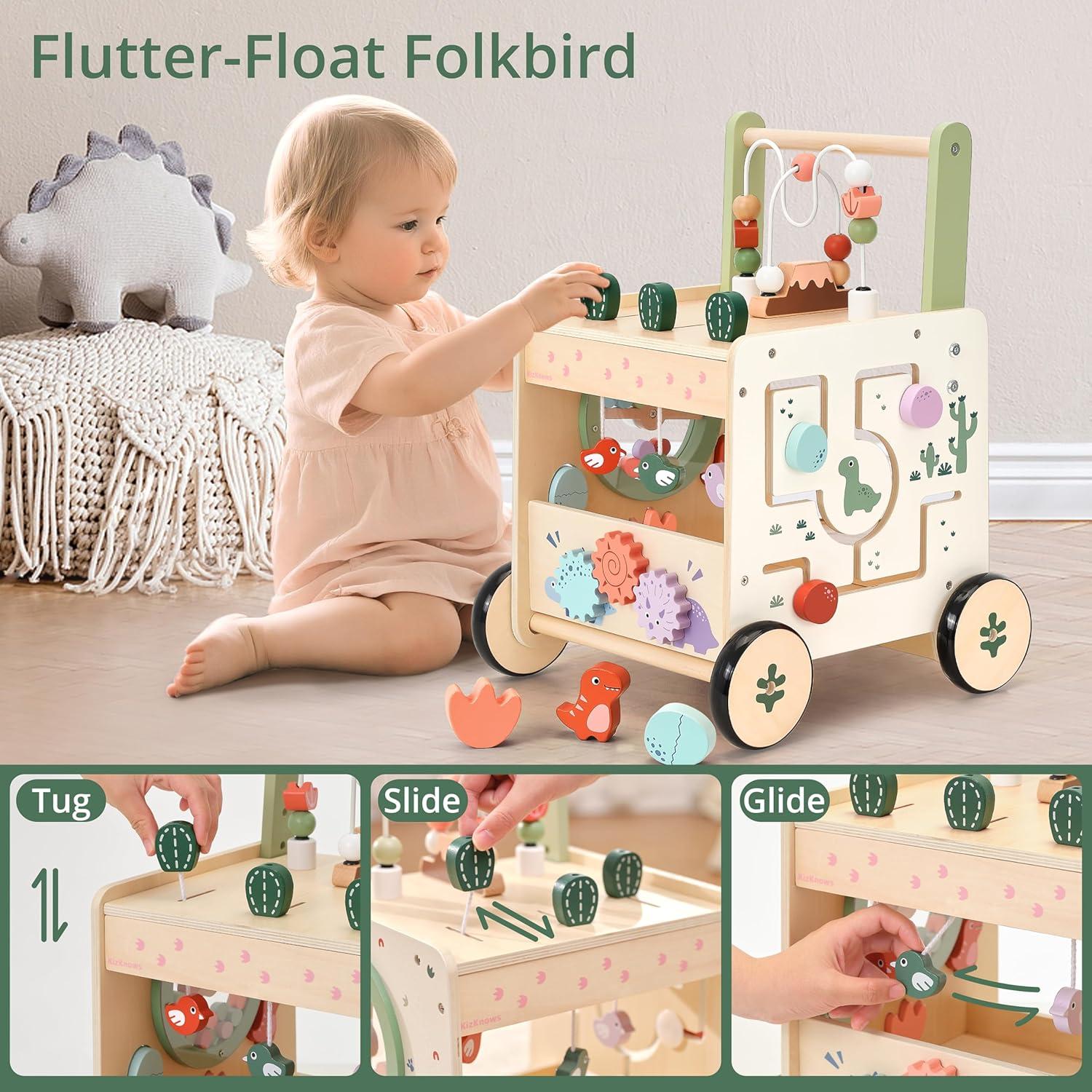 Andador de Bebé Dinosaurio KizKnows 6-en-1 Madera Natural 12M+