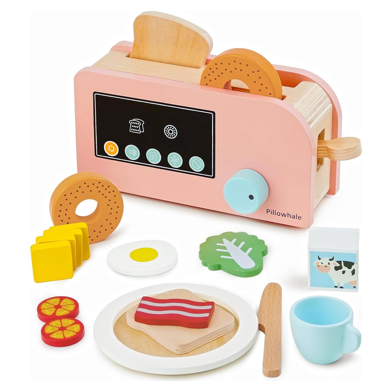 Tostadora de Juguete de Madera Pillowhale - 18 Piezas para Niños