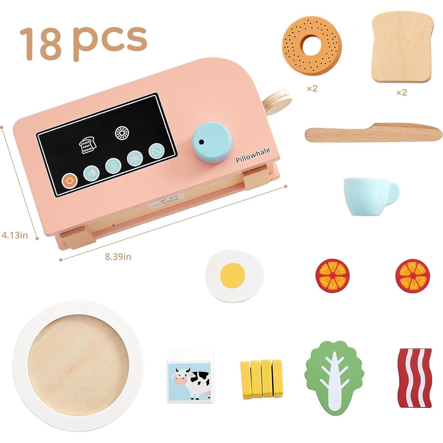Tostadora de Juguete de Madera Pillowhale - 18 Piezas para Niños