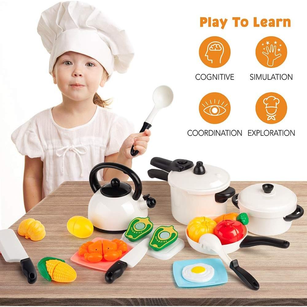 D-FantiX Juego de Cocina para Niños 24 Piezas Utensilios