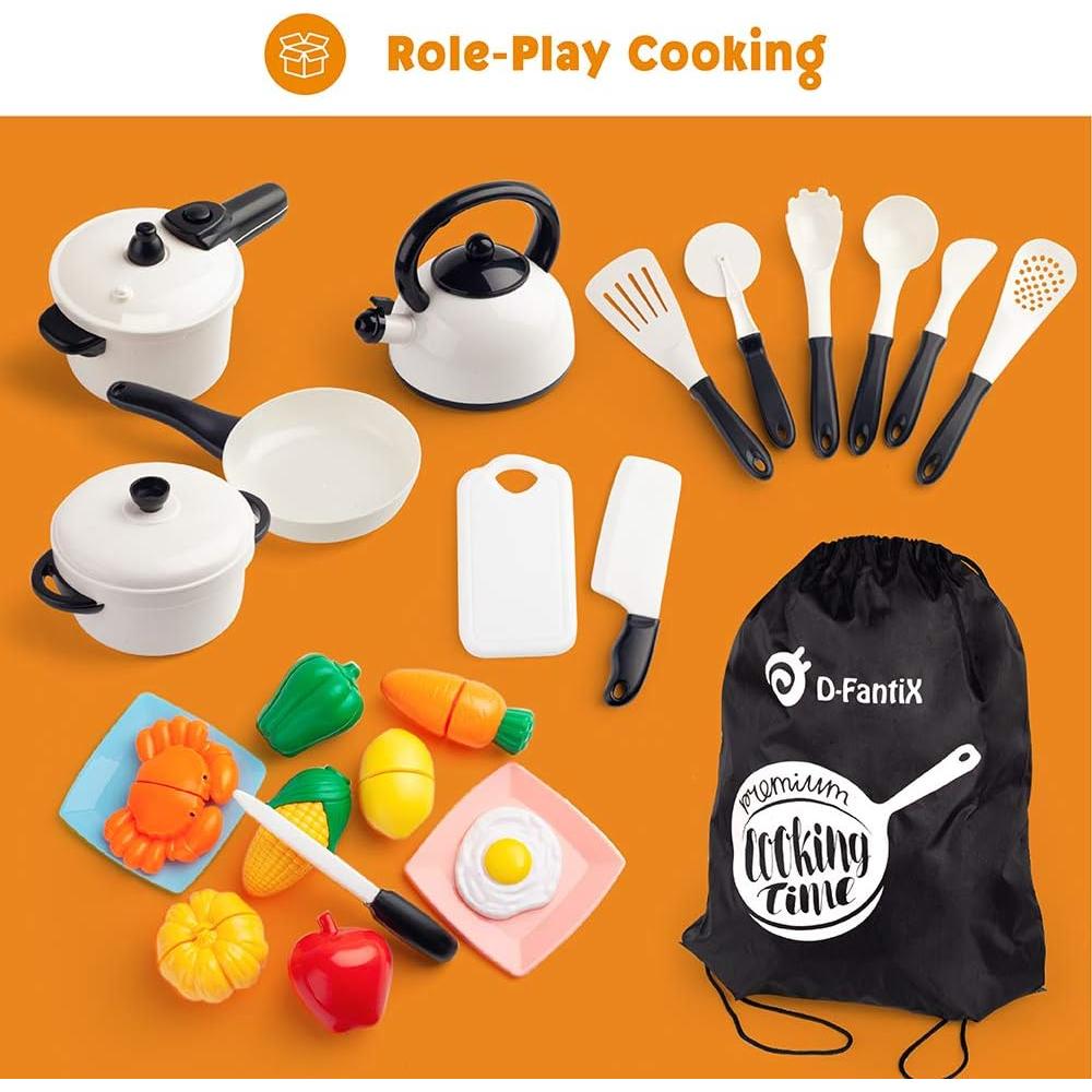 D-FantiX Juego de Cocina para Niños 24 Piezas Utensilios