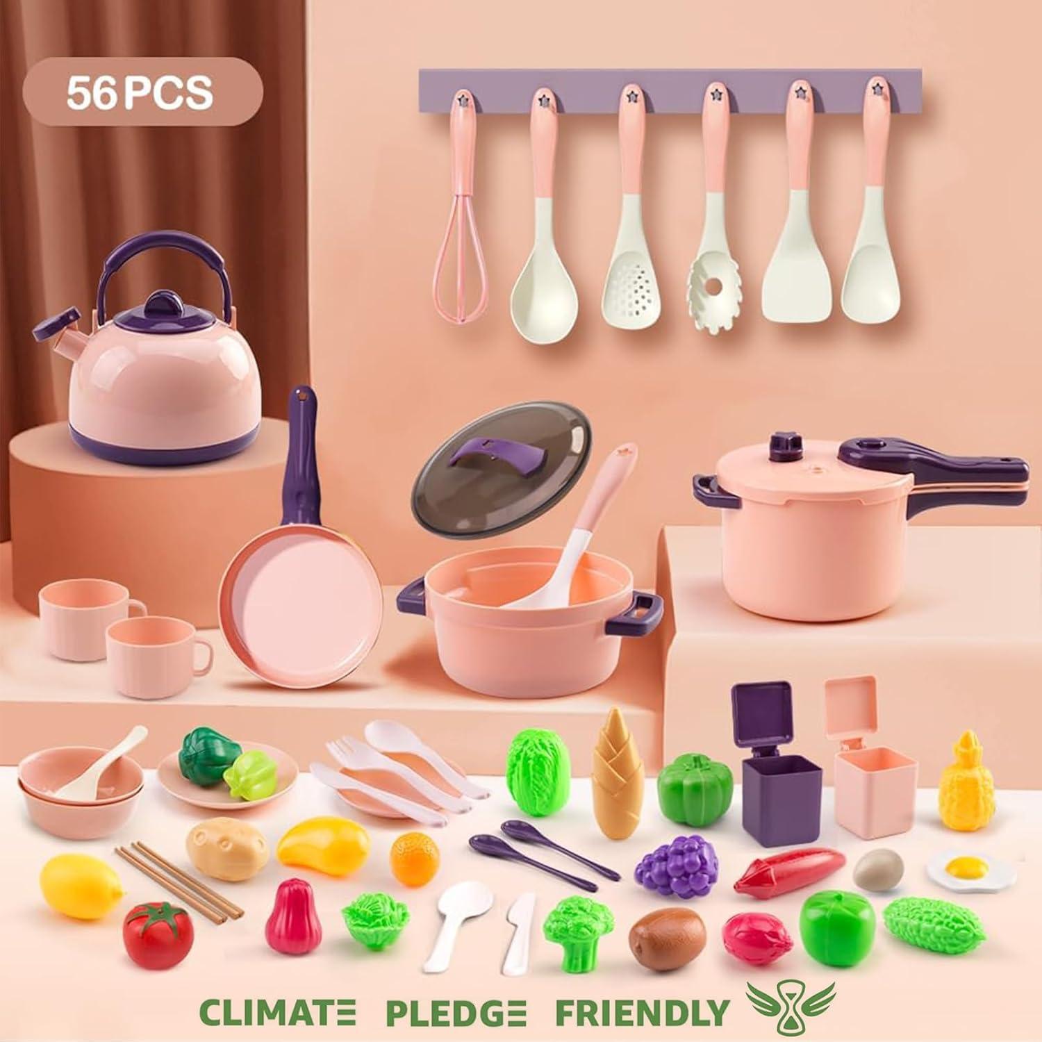 Juego de Cocina para Niños 56 Piezas Bruvoalon Rosa