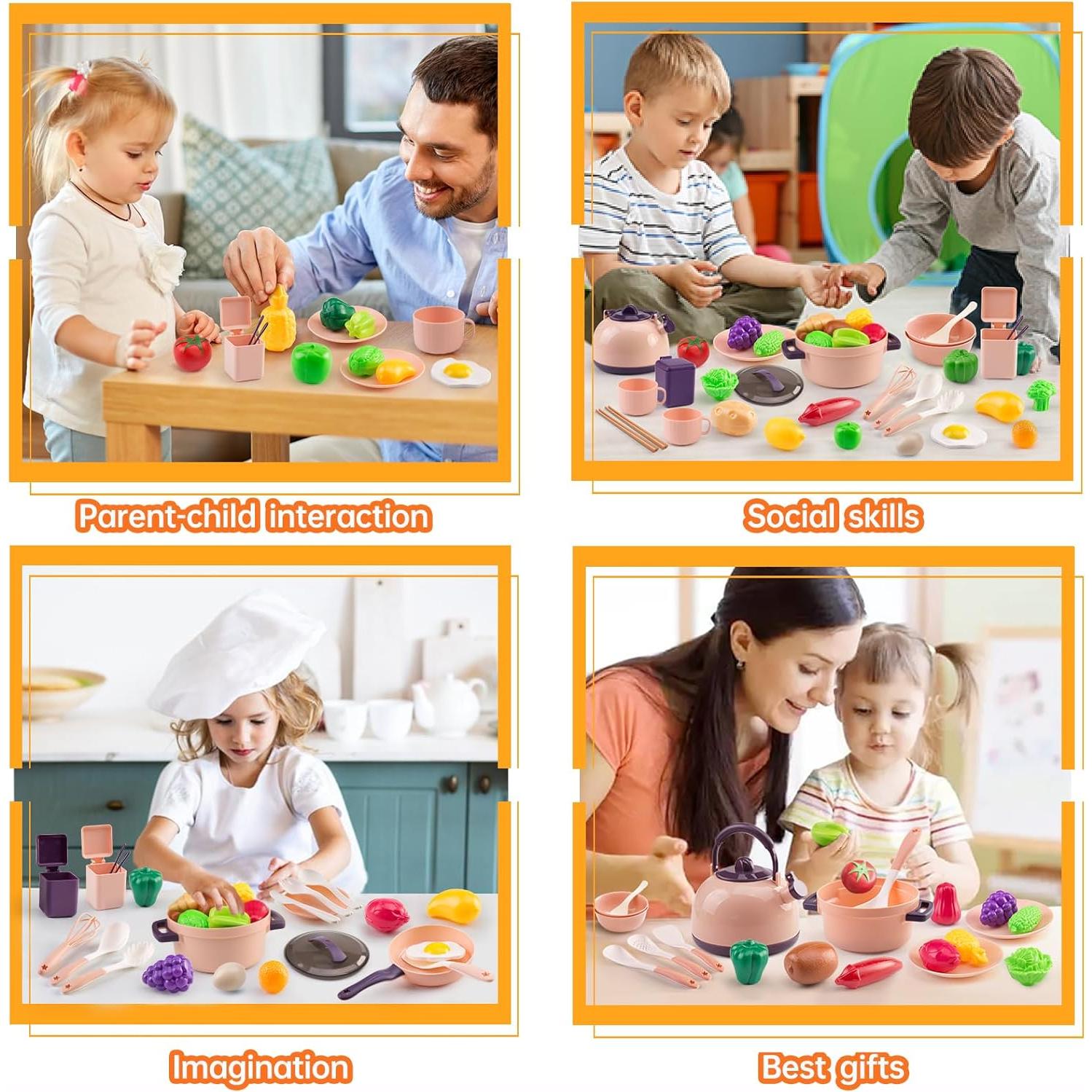 Juego de Cocina para Niños 56 Piezas Bruvoalon Rosa