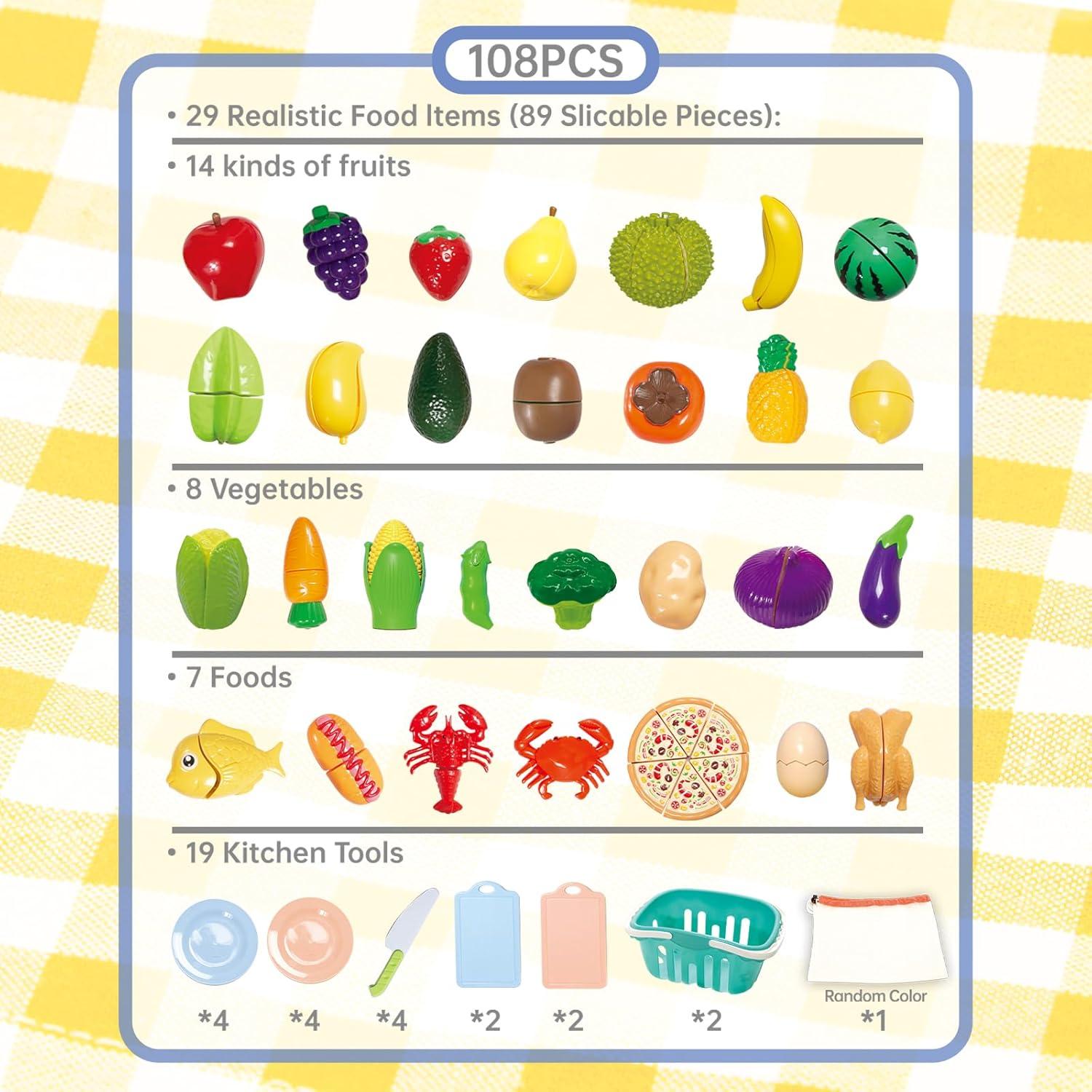 Juego de Comida de Imaginación 108 Piezas - Accesorios de Cocina Infantil
