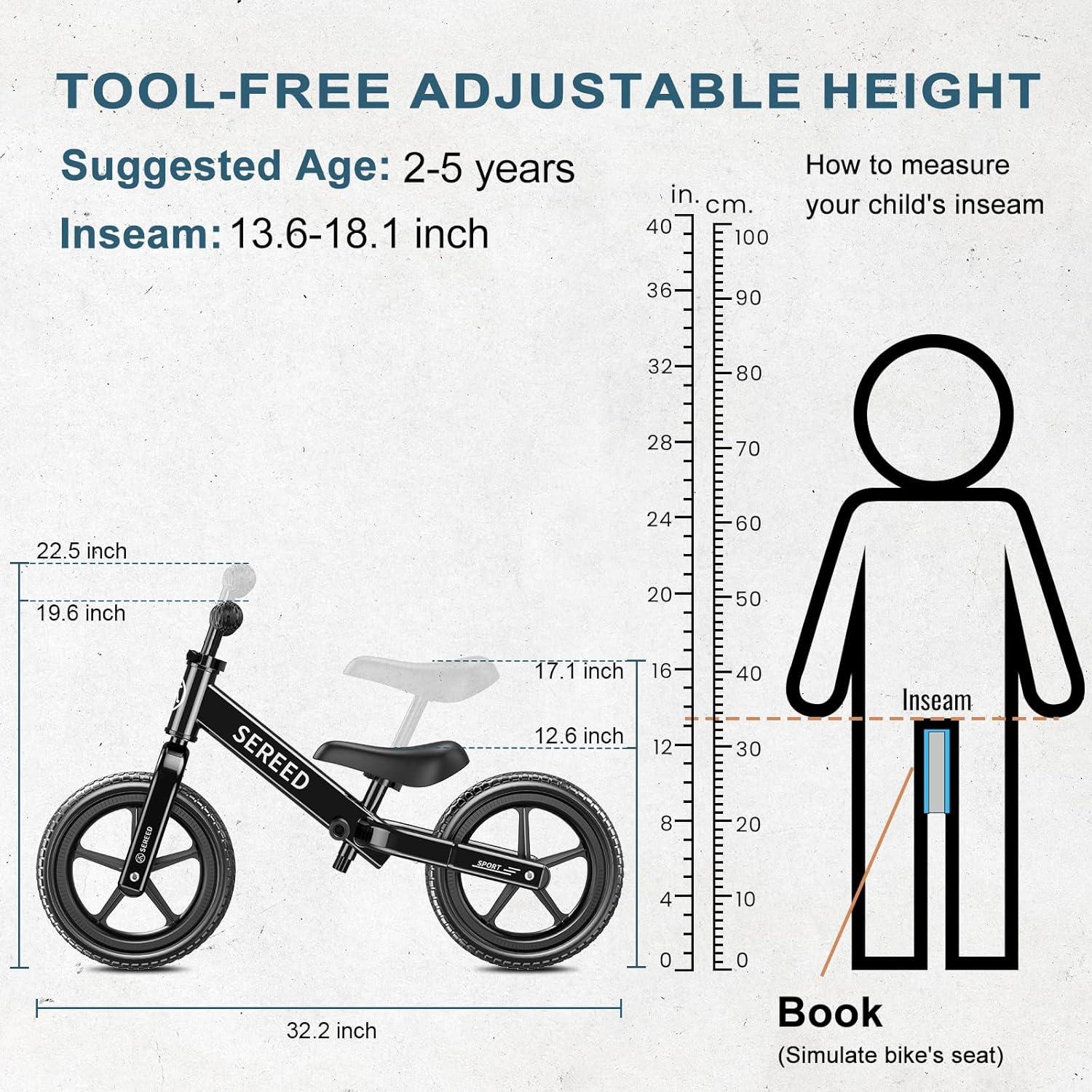 Bicicleta de Equilibrio SEREED para Niños 2-5 Años Ajustable