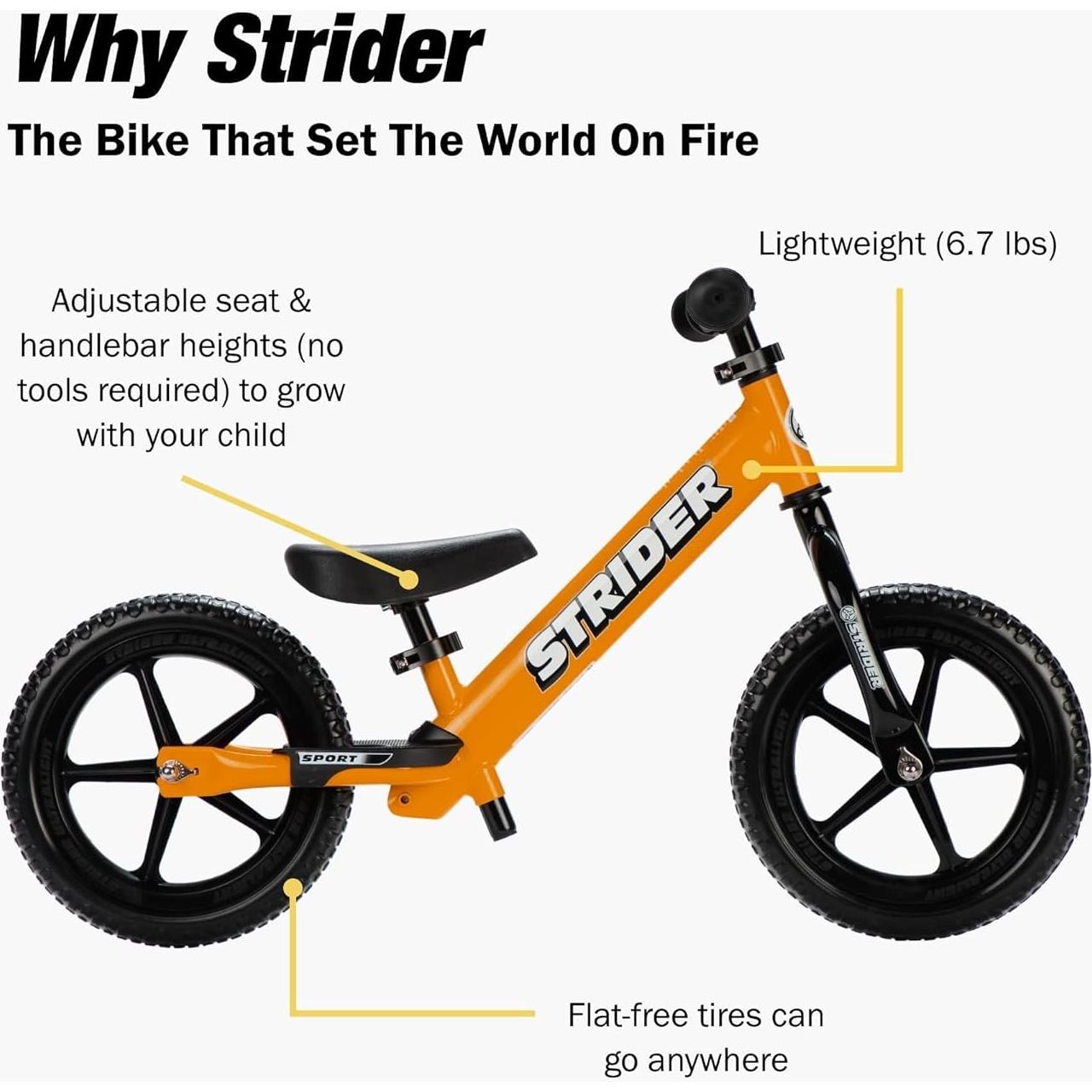 Bicicleta de Equilibrio Strider 12" Naranja para Niños 1-4 Años