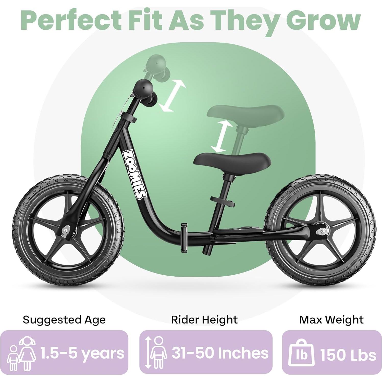 Bicicleta de Equilibrio Plegable Zoomies 12" para Niños 2-5 Años