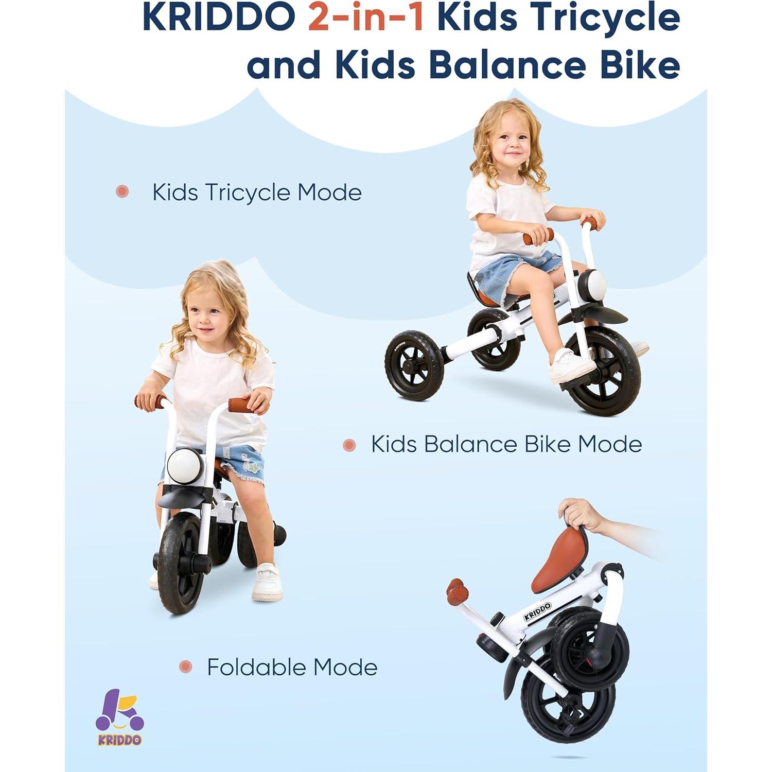 Bicicleta de Equilibrio 2-en-1 KRIDDO para Niños 2-5 Años