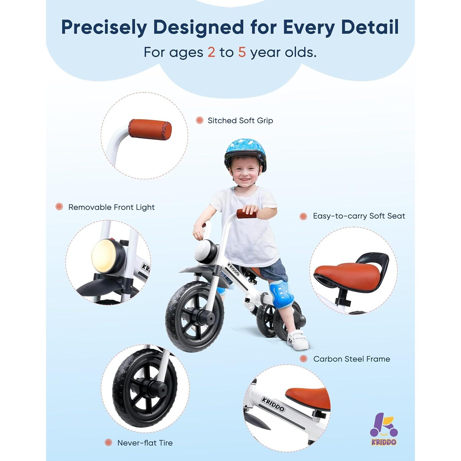 Bicicleta de Equilibrio 2-en-1 KRIDDO para Niños 2-5 Años