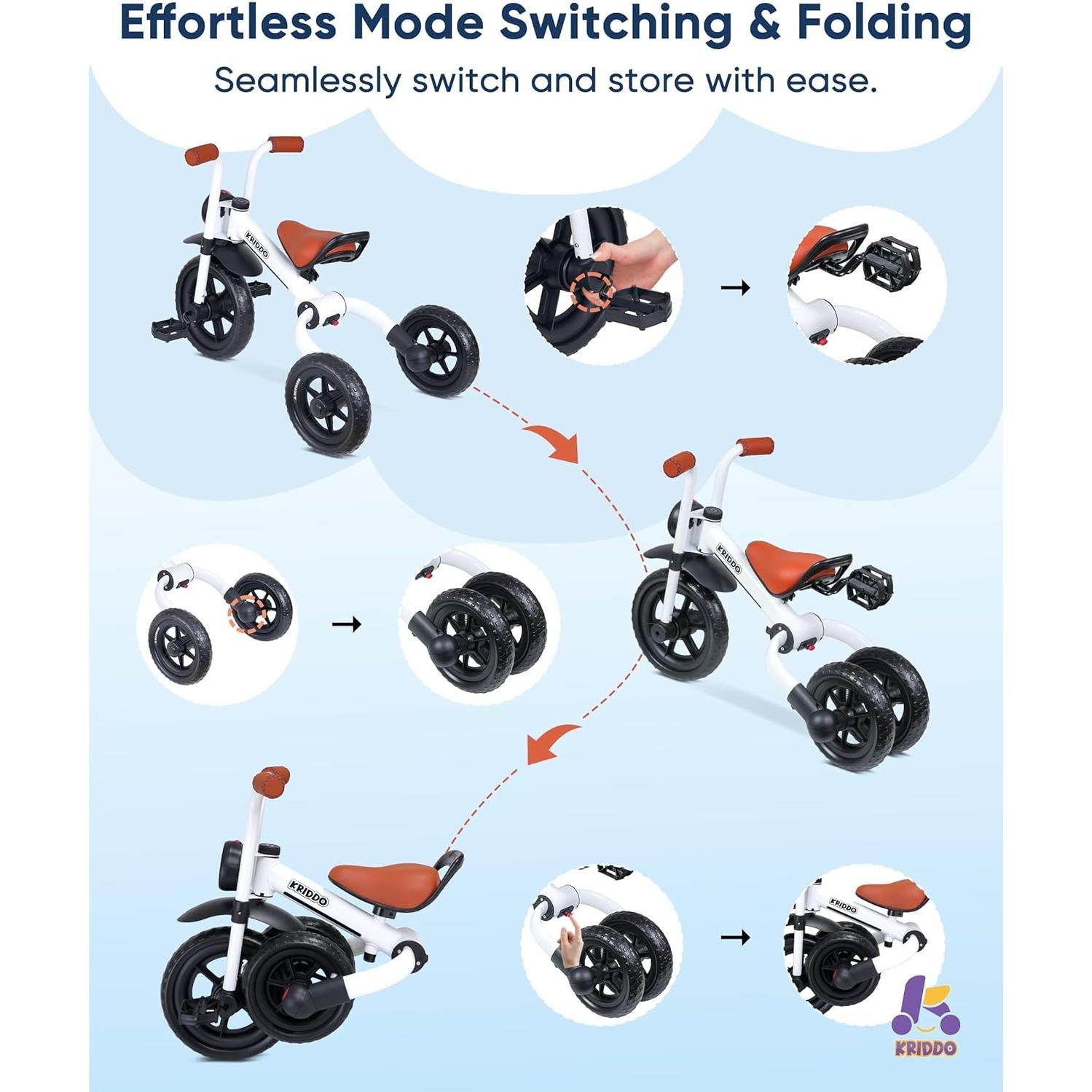 Bicicleta de Equilibrio 2-en-1 KRIDDO para Niños 2-5 Años