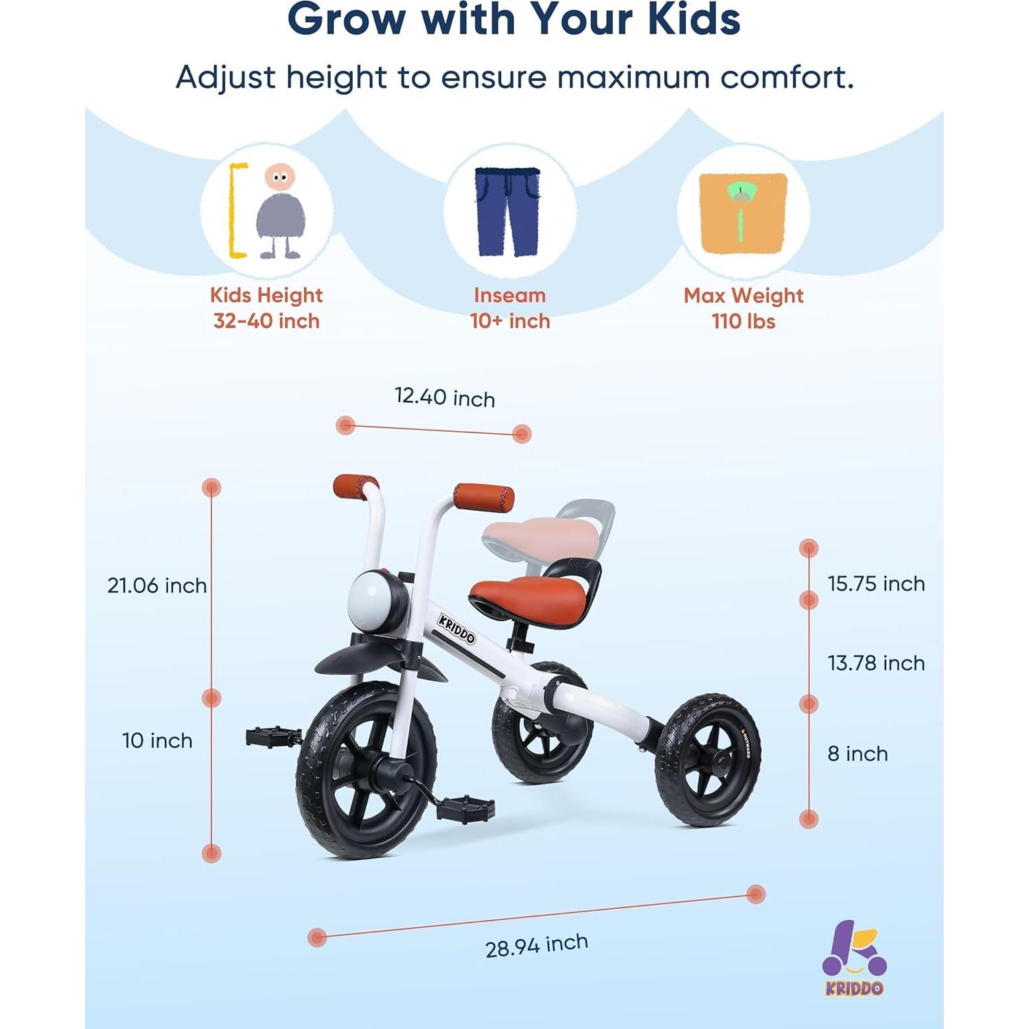 Bicicleta de Equilibrio 2-en-1 KRIDDO para Niños 2-5 Años