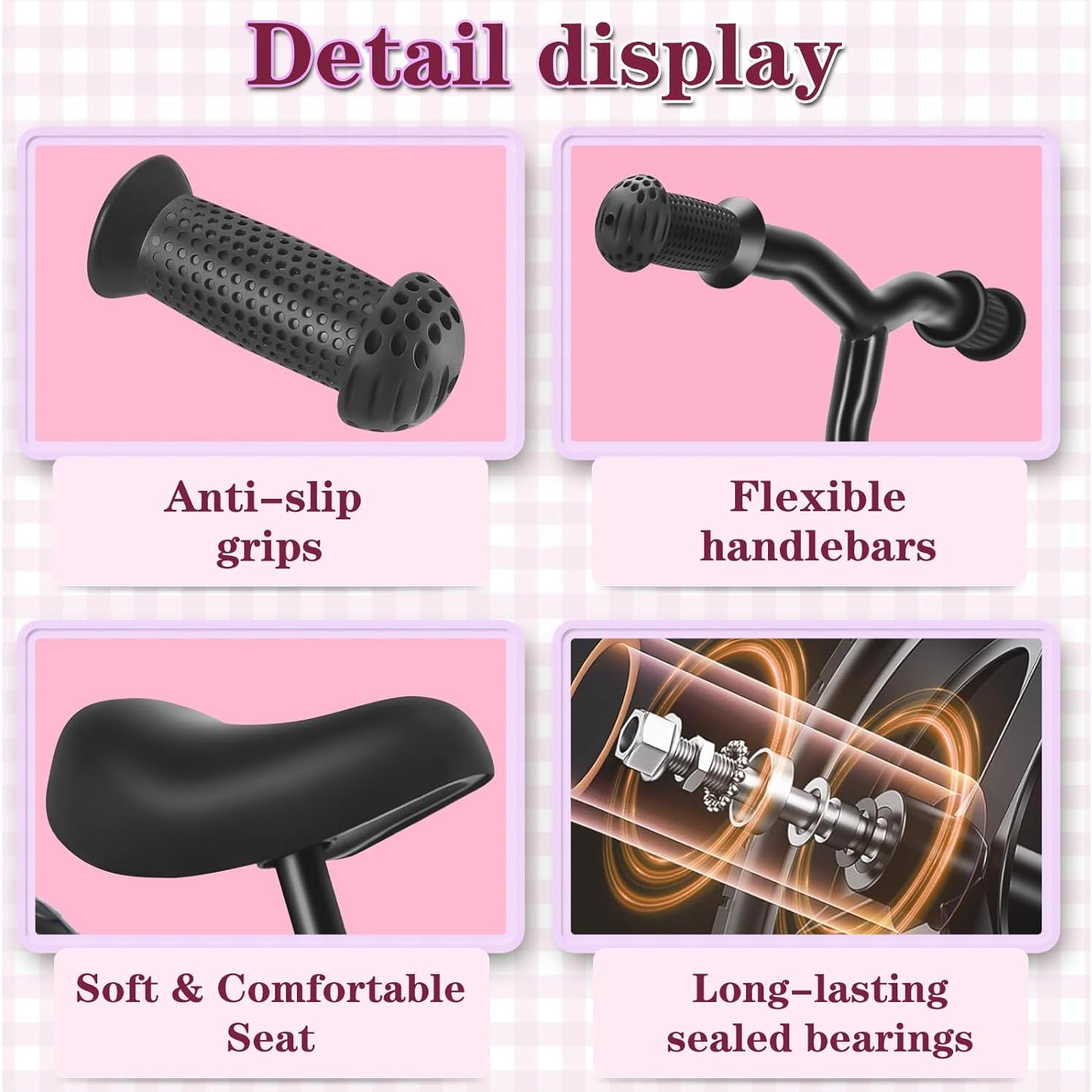 Bicicleta de Equilibrio SIMEIQI 12" Rosa Ajustable para Niños