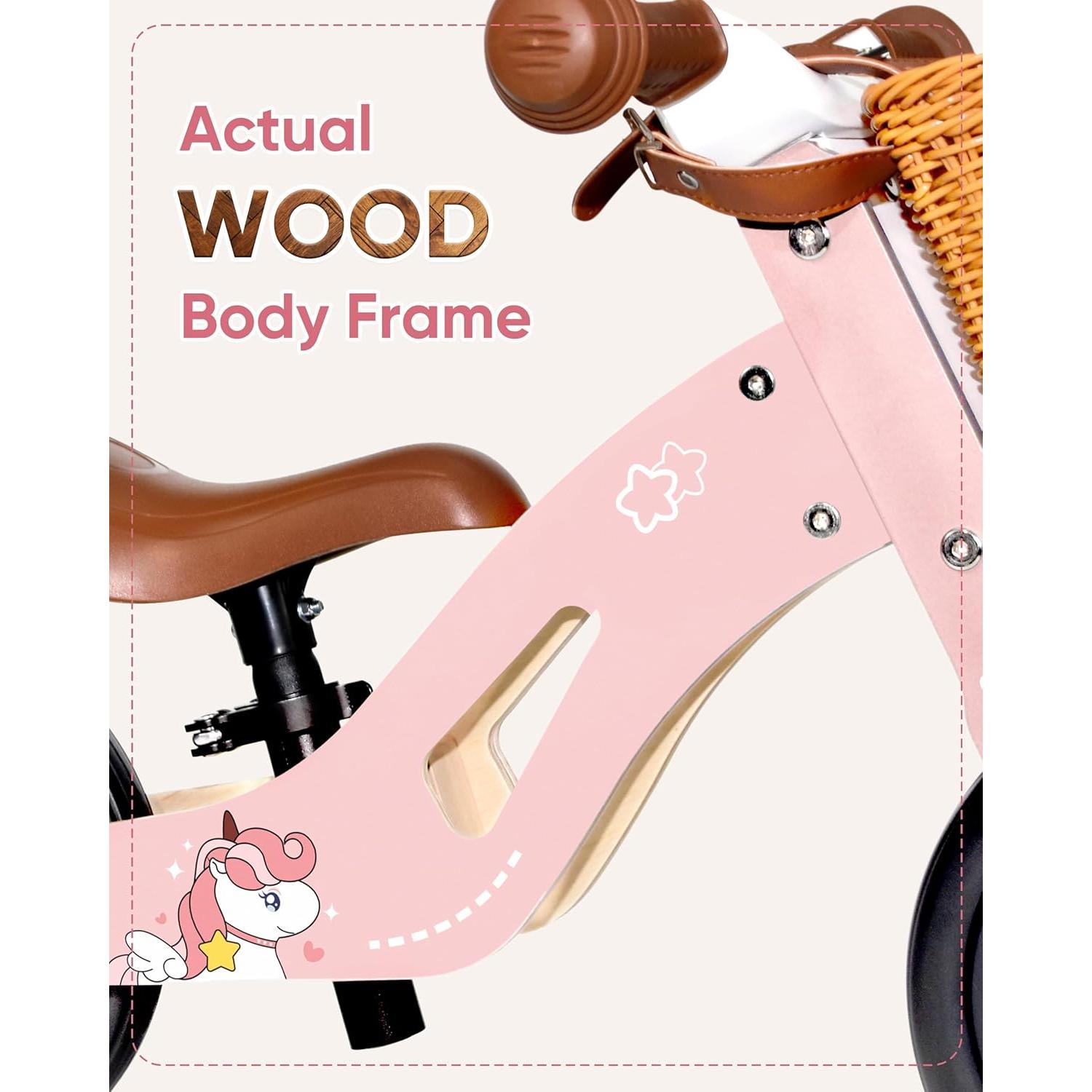 Triciclo de Madera KRIDDO 2 en 1 Rosa para Niños 1-4 Años