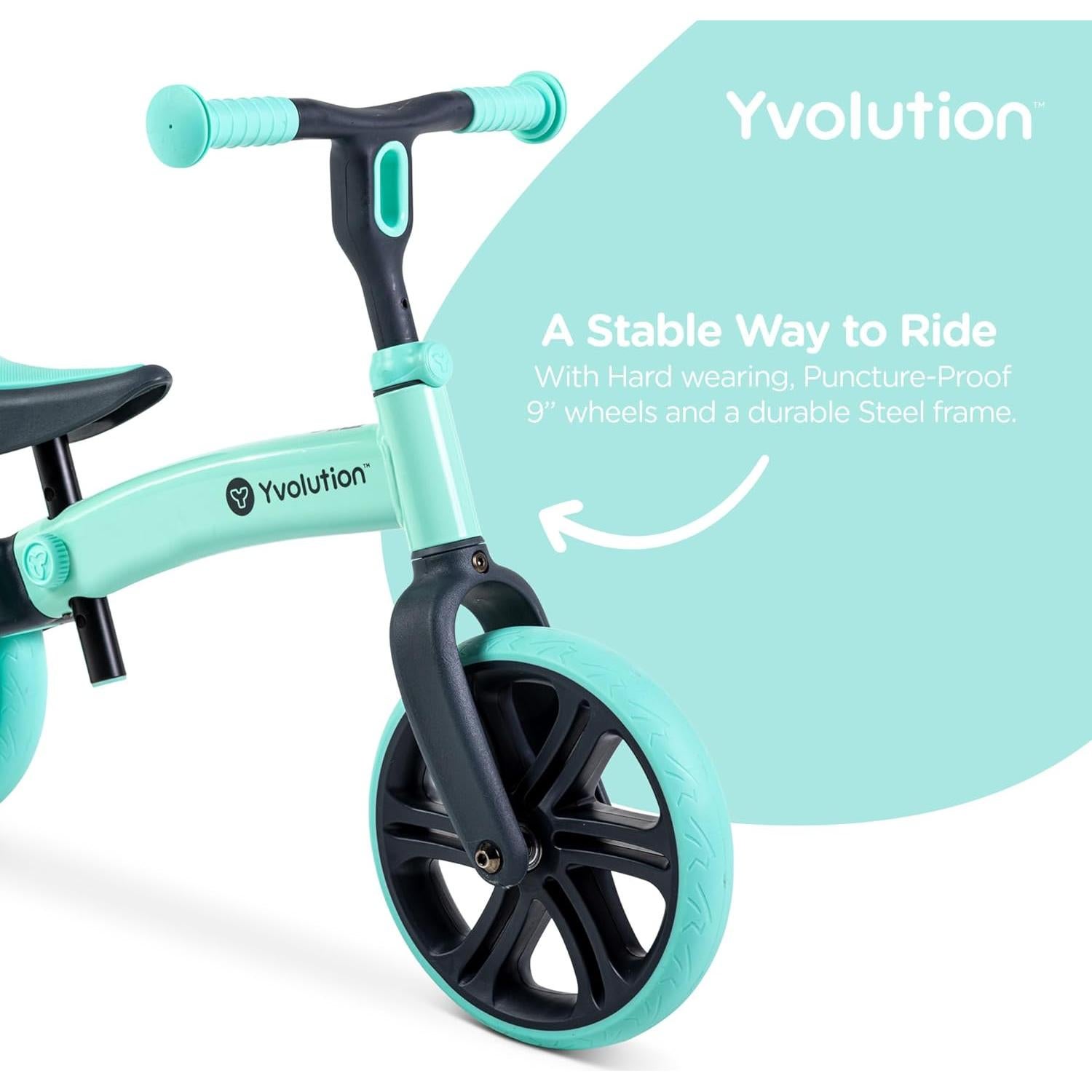 Bicicleta de Equilibrio Yvolution Y Velo Junior 9" Verde - Sin Pedales, Ajustable, 18 meses a 3 años
