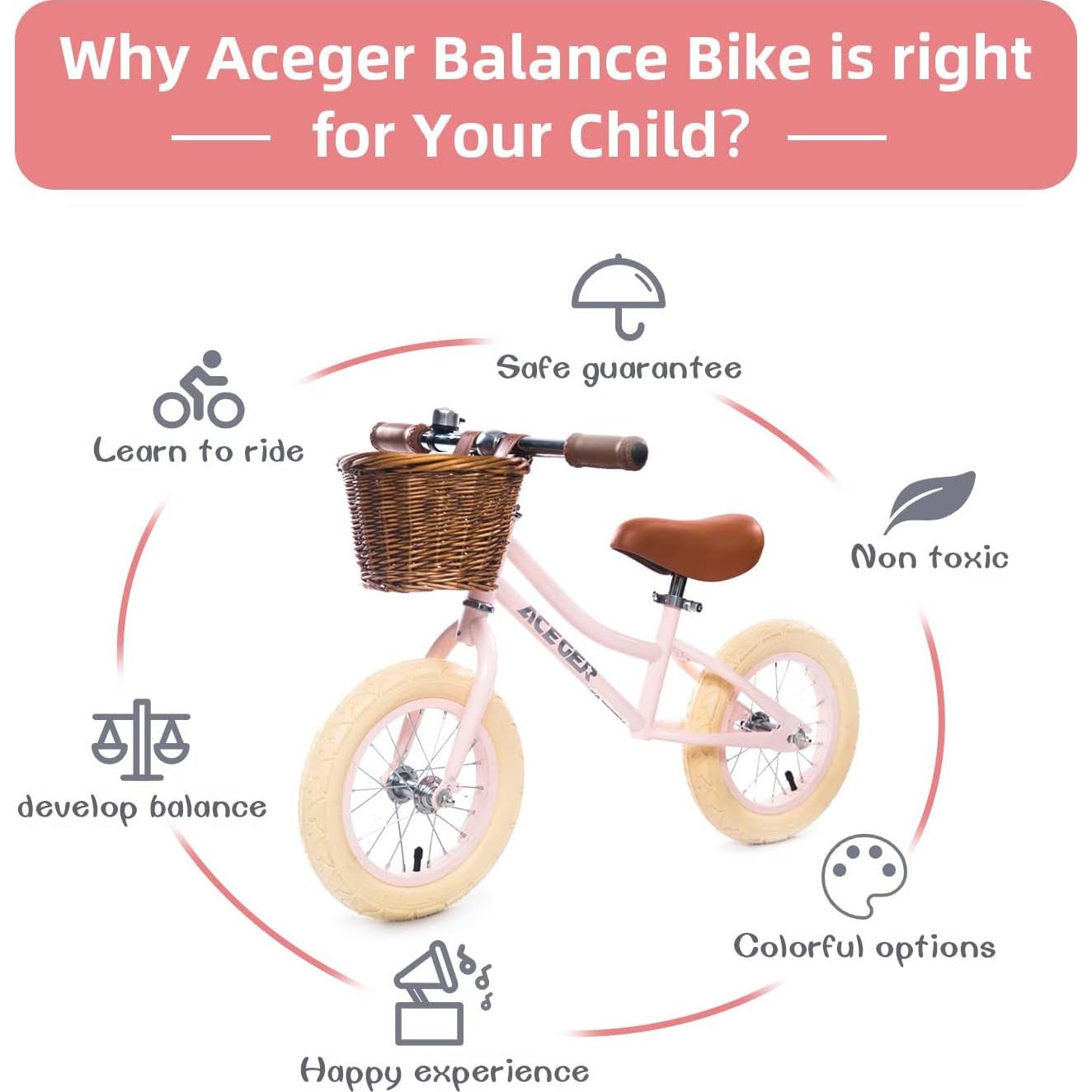 Bicicleta de Equilibrio ACEGER 12" Rosa para Niños 2-5 Años