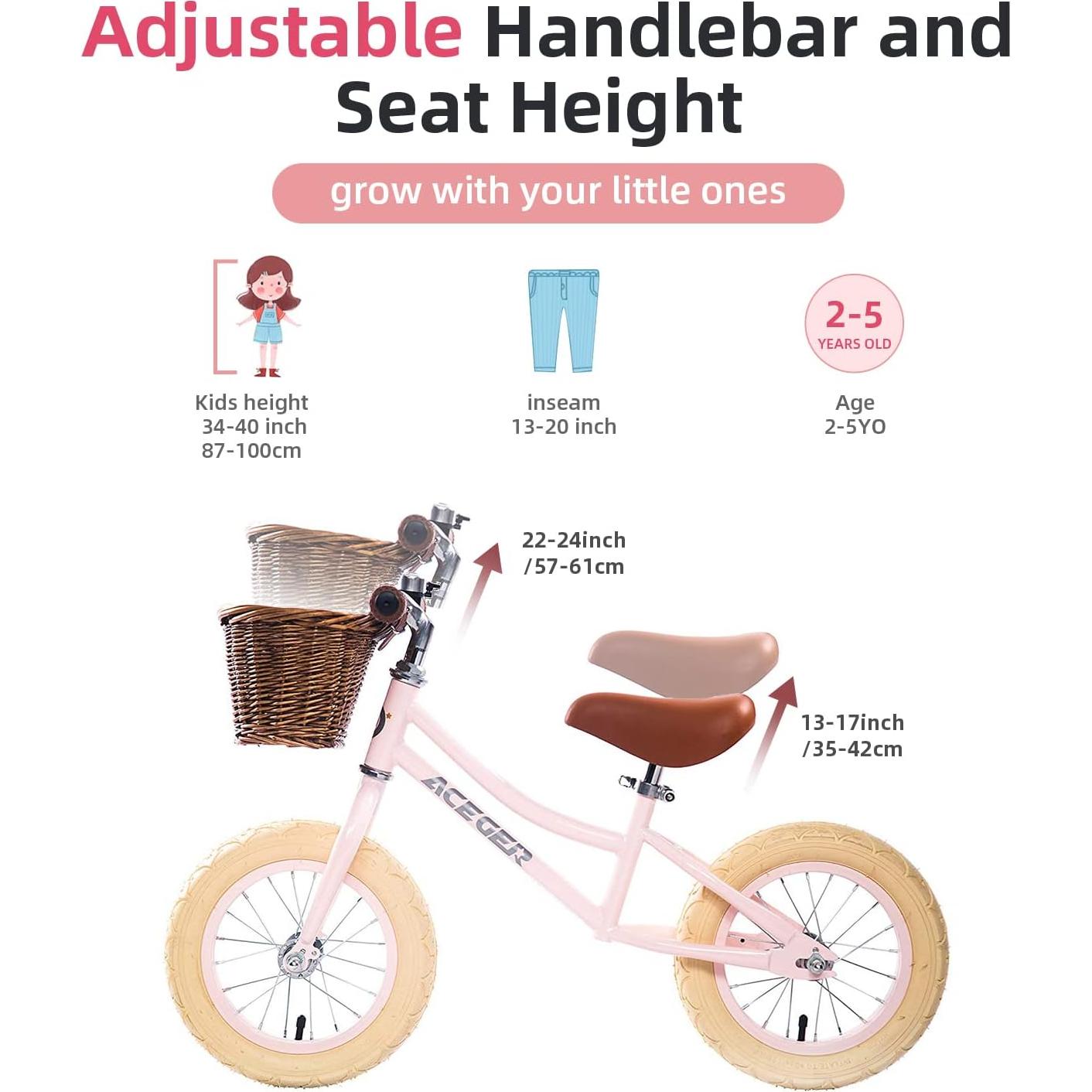 Bicicleta de Equilibrio ACEGER 12" Rosa para Niños 2-5 Años