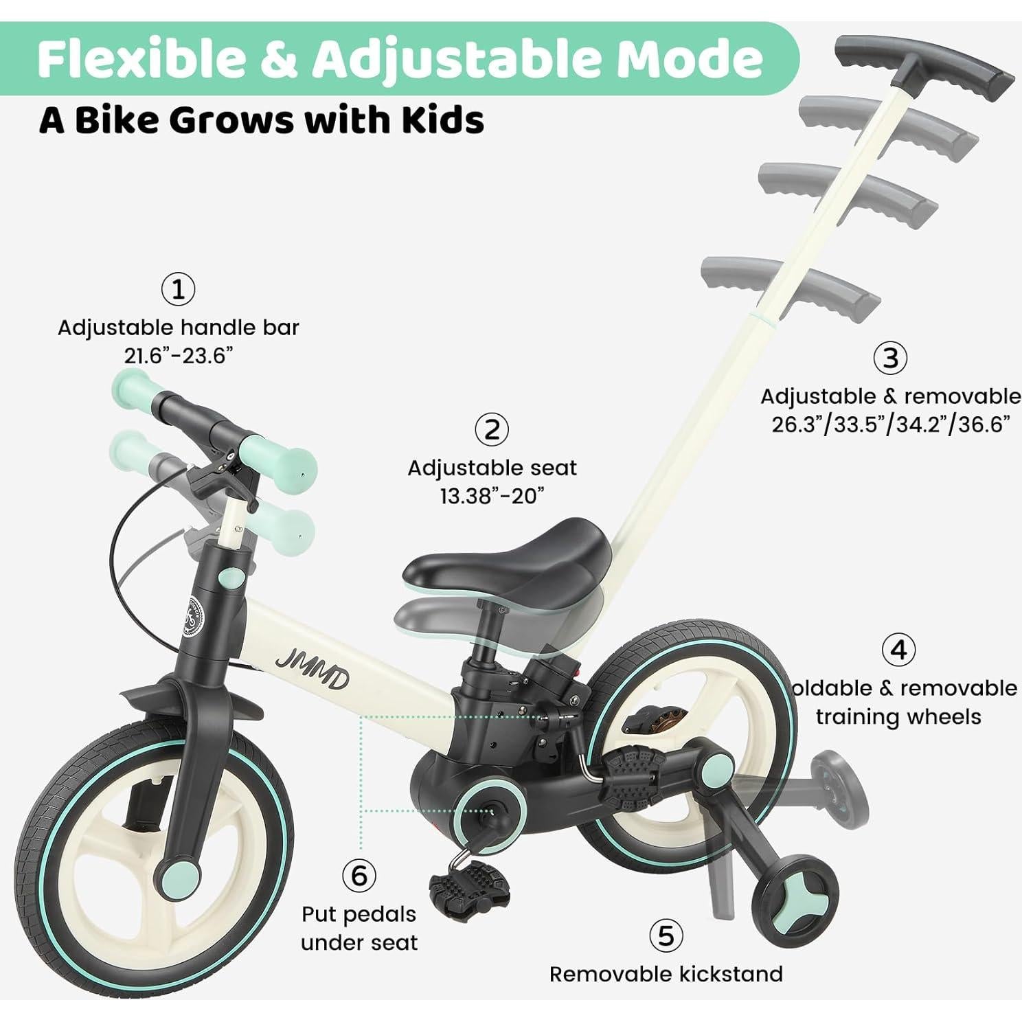 Bicicleta de Equilibrio JMMD 6 en 1 para Niños Menta