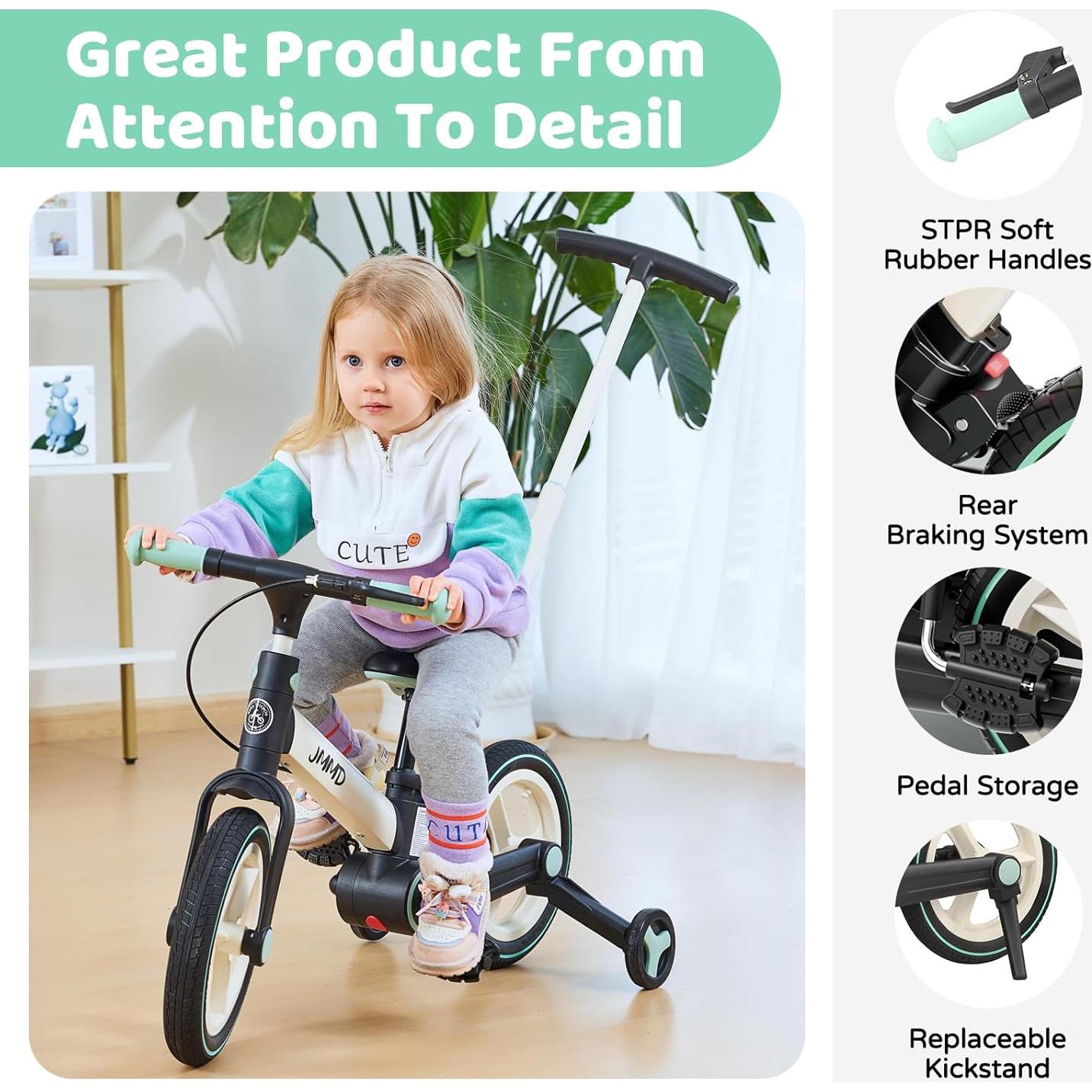 Bicicleta de Equilibrio JMMD 6 en 1 para Niños Menta