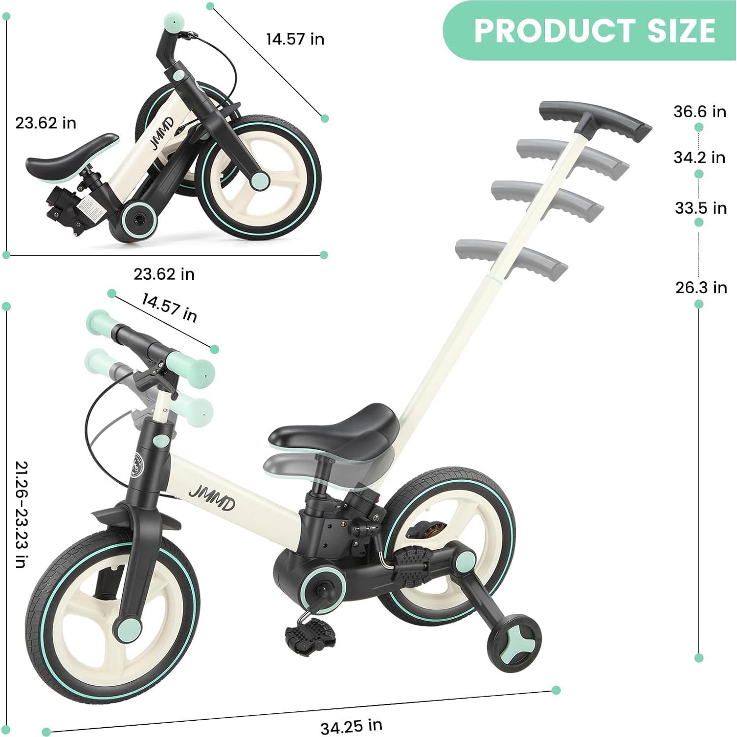Bicicleta de Equilibrio JMMD 6 en 1 para Niños Menta
