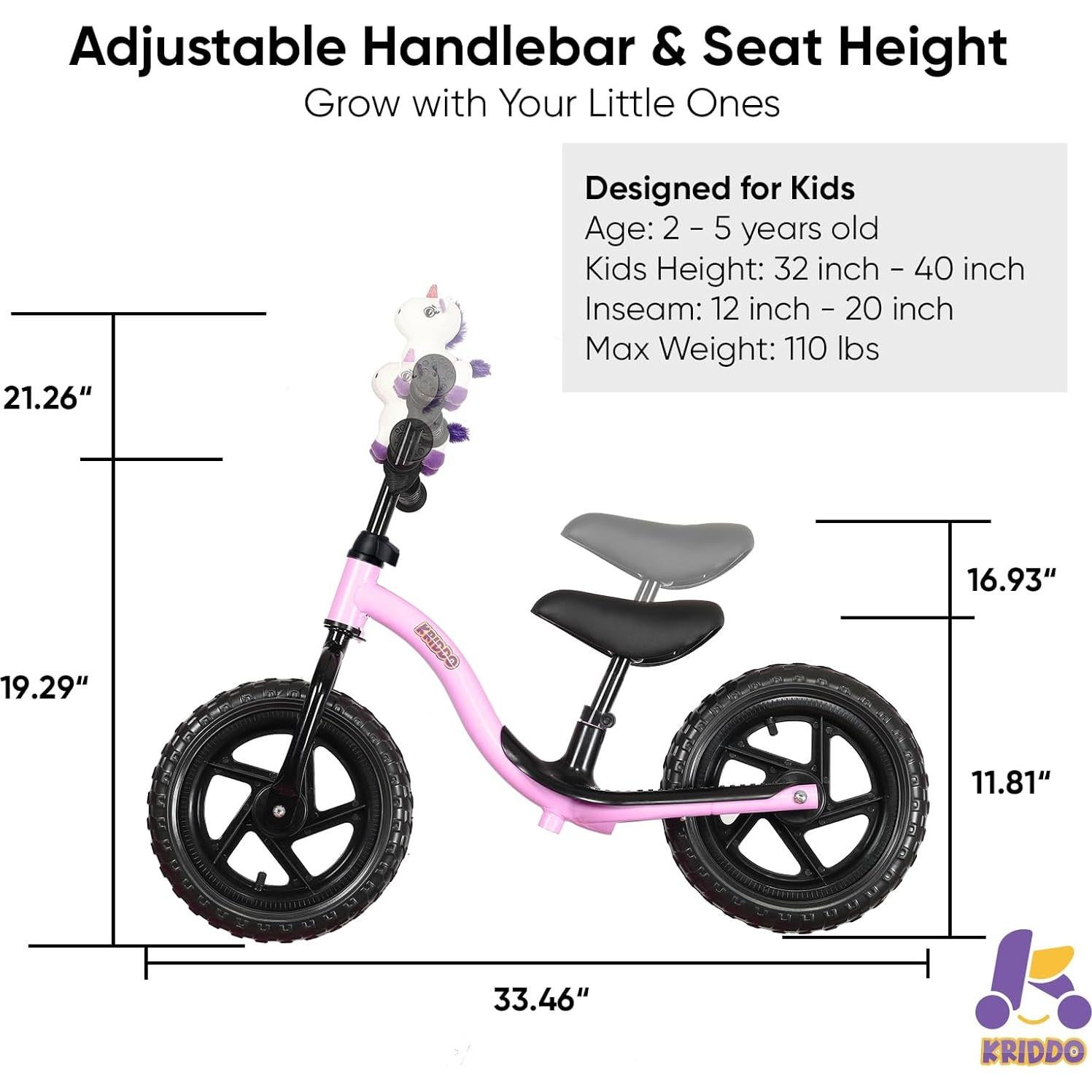 Bicicleta de Equilibrio KRIDDO para Niños 2 a 5 Años Púrpura