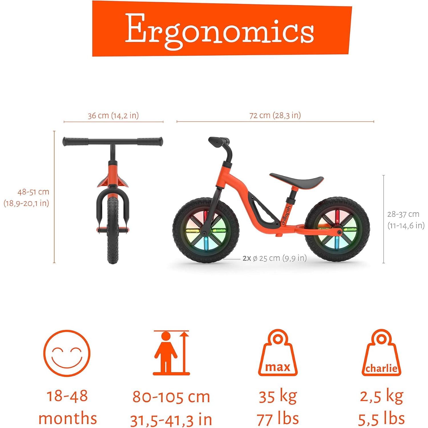 Bicicleta de Equilibrio Chillafish Charlie Naranja 25.4 cm