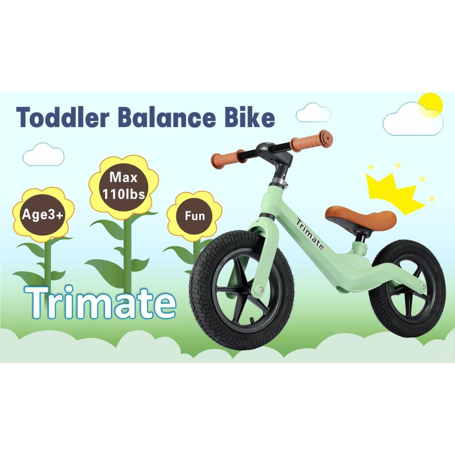 Bicicleta de Equilibrio Trimate Verde 12" para Niños 3-5 Años