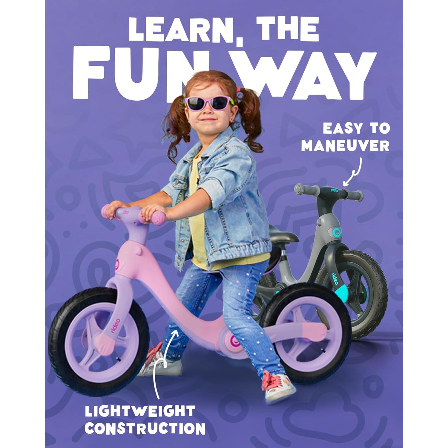 Bicicleta de Equilibrio Plegable Rideo 12" Rosa para Niños 3-5 Años