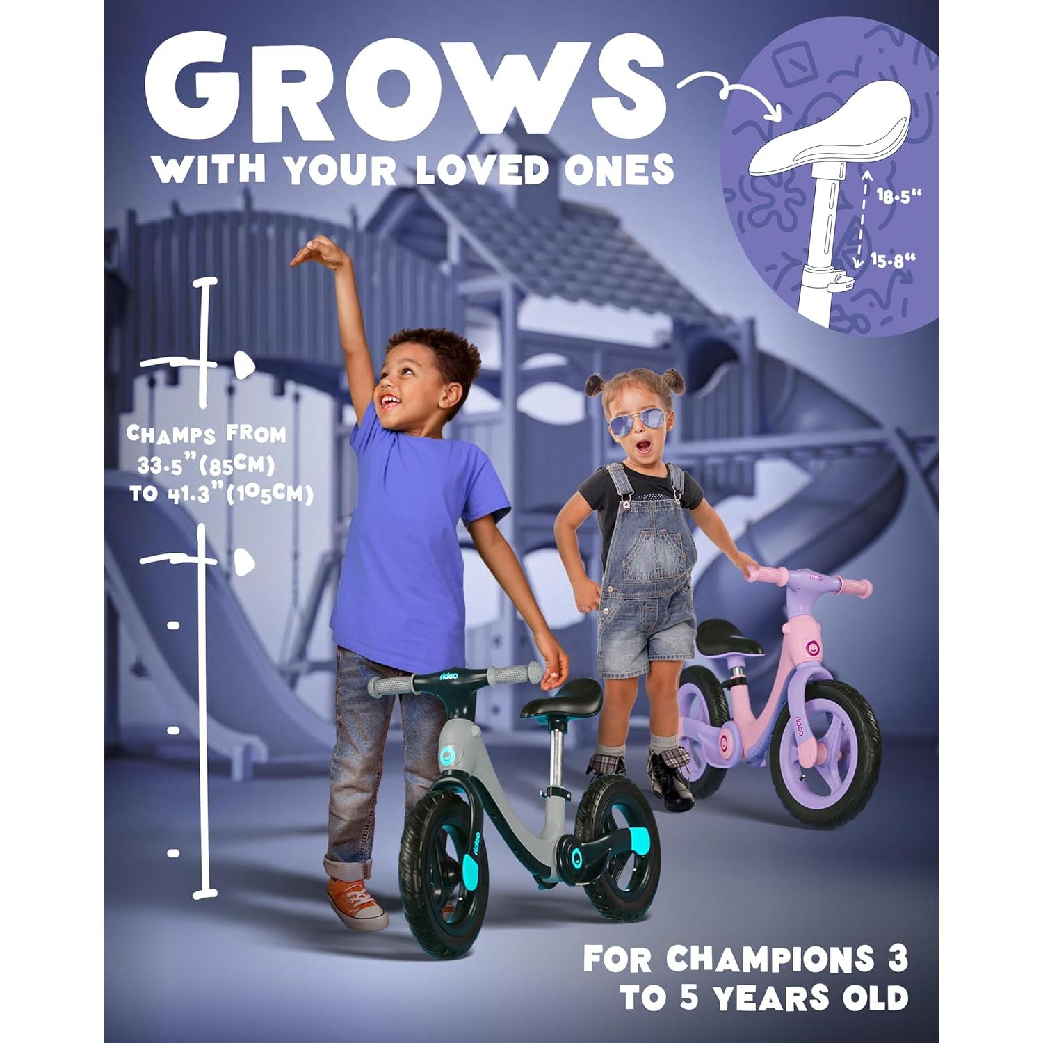 Bicicleta de Equilibrio Plegable Rideo 12" Rosa para Niños 3-5 Años