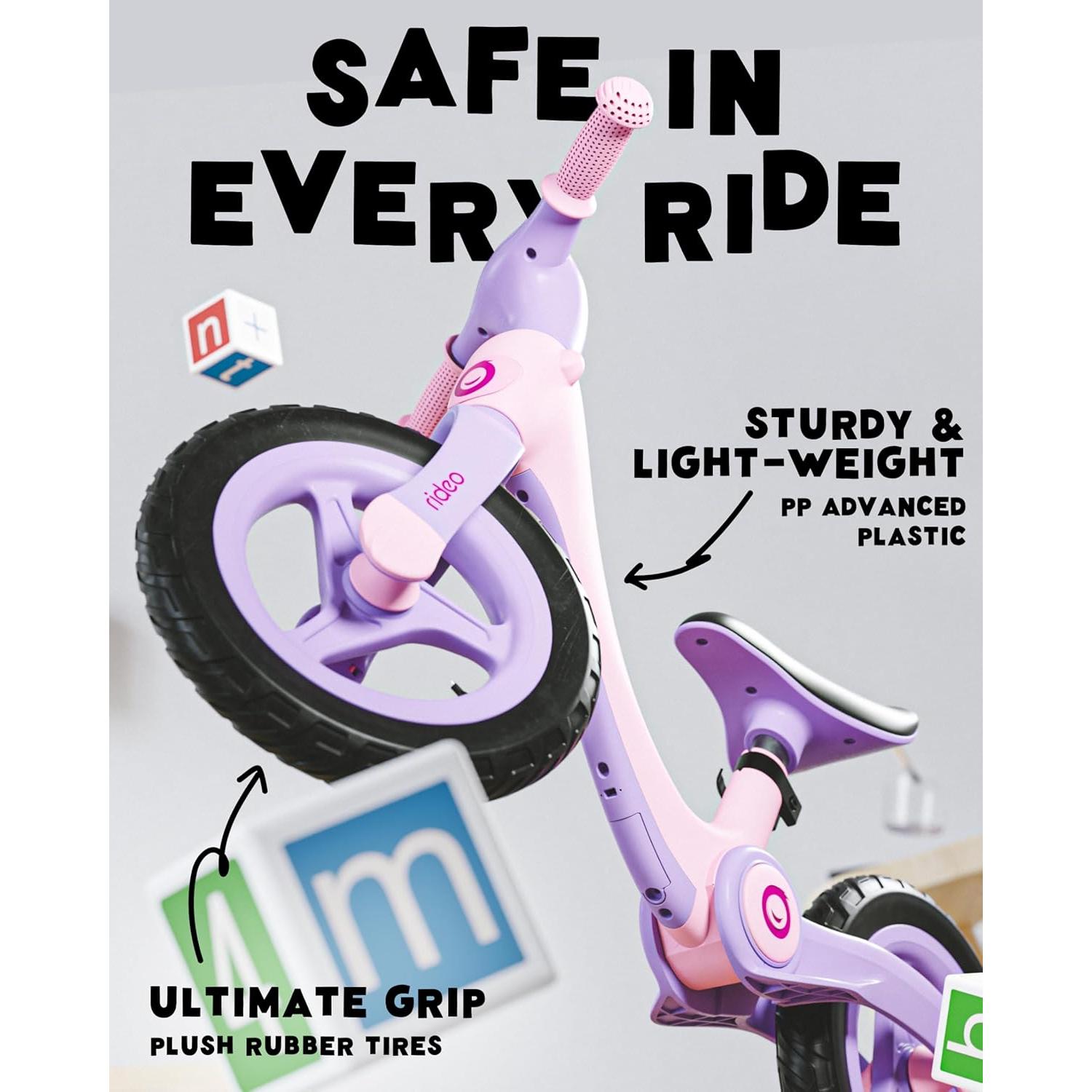 Bicicleta de Equilibrio Plegable Rideo 12" Rosa para Niños 3-5 Años