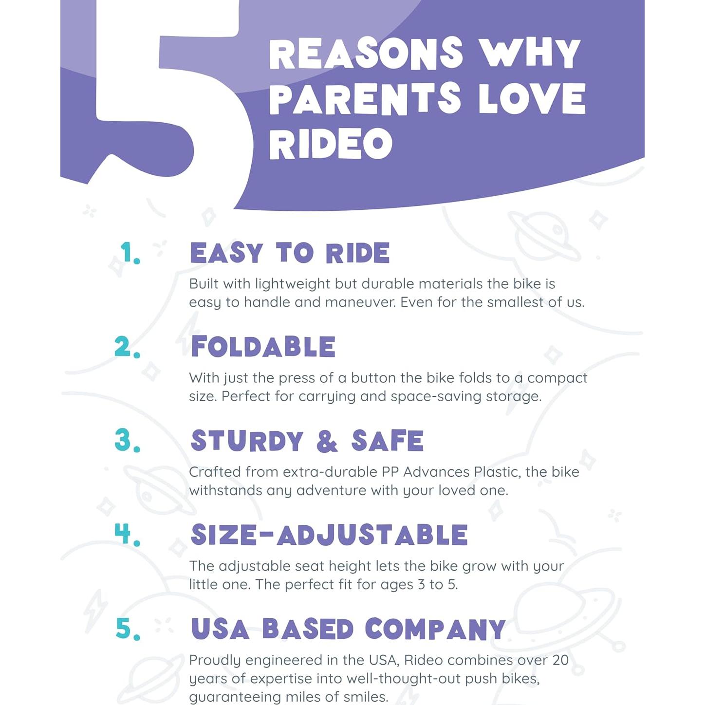 Bicicleta de Equilibrio Plegable Rideo 12" Rosa para Niños 3-5 Años