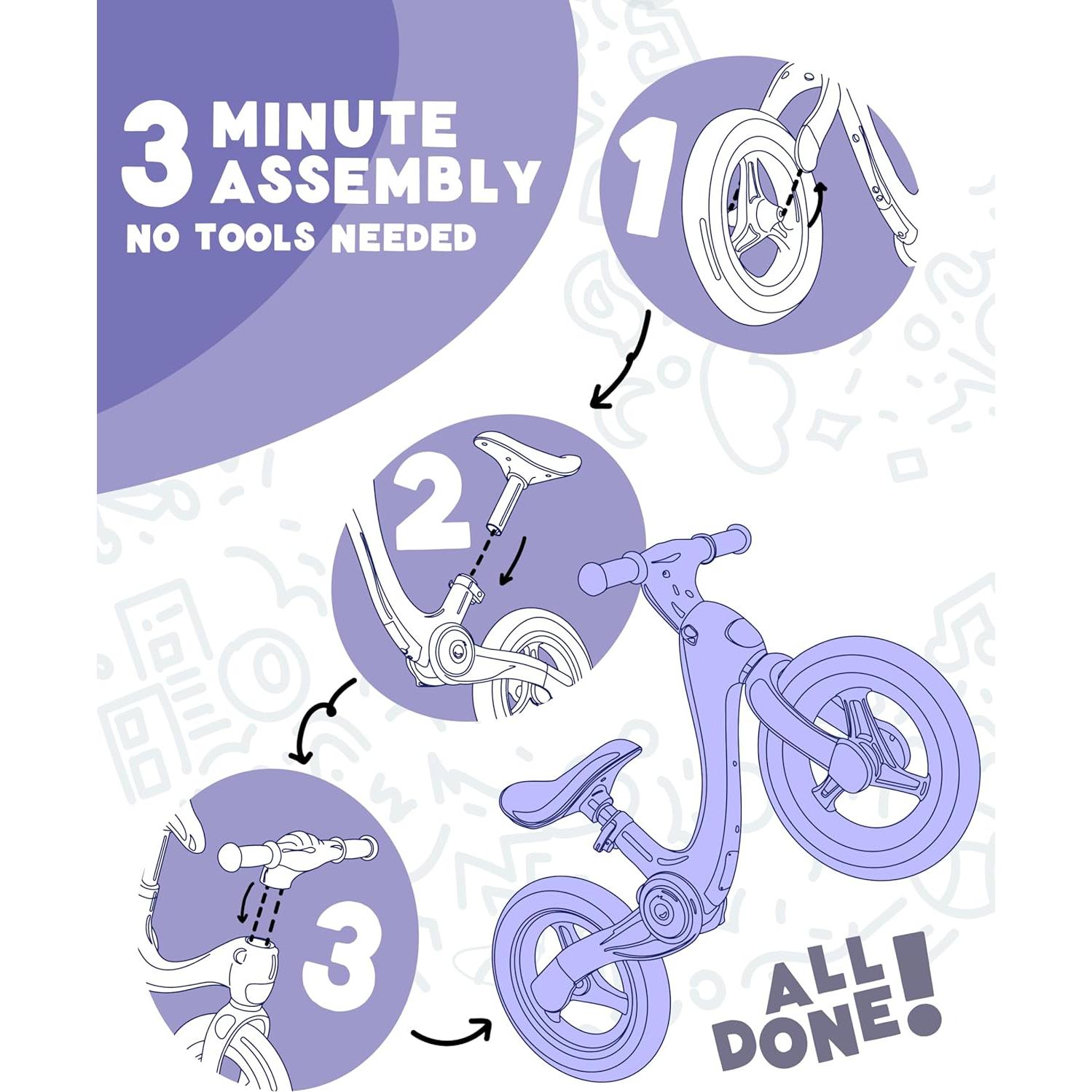 Bicicleta de Equilibrio Plegable Rideo 12" Rosa para Niños 3-5 Años