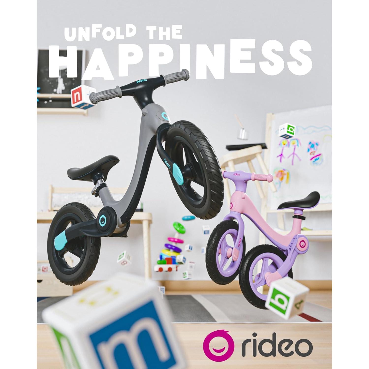 Bicicleta de Equilibrio Plegable Rideo 12" Rosa para Niños 3-5 Años