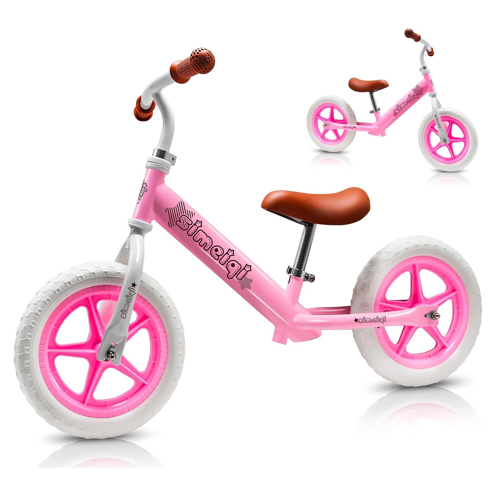 Bicicleta de Equilibrio SIMEIQI 12" Rosa Ajustable para Niños