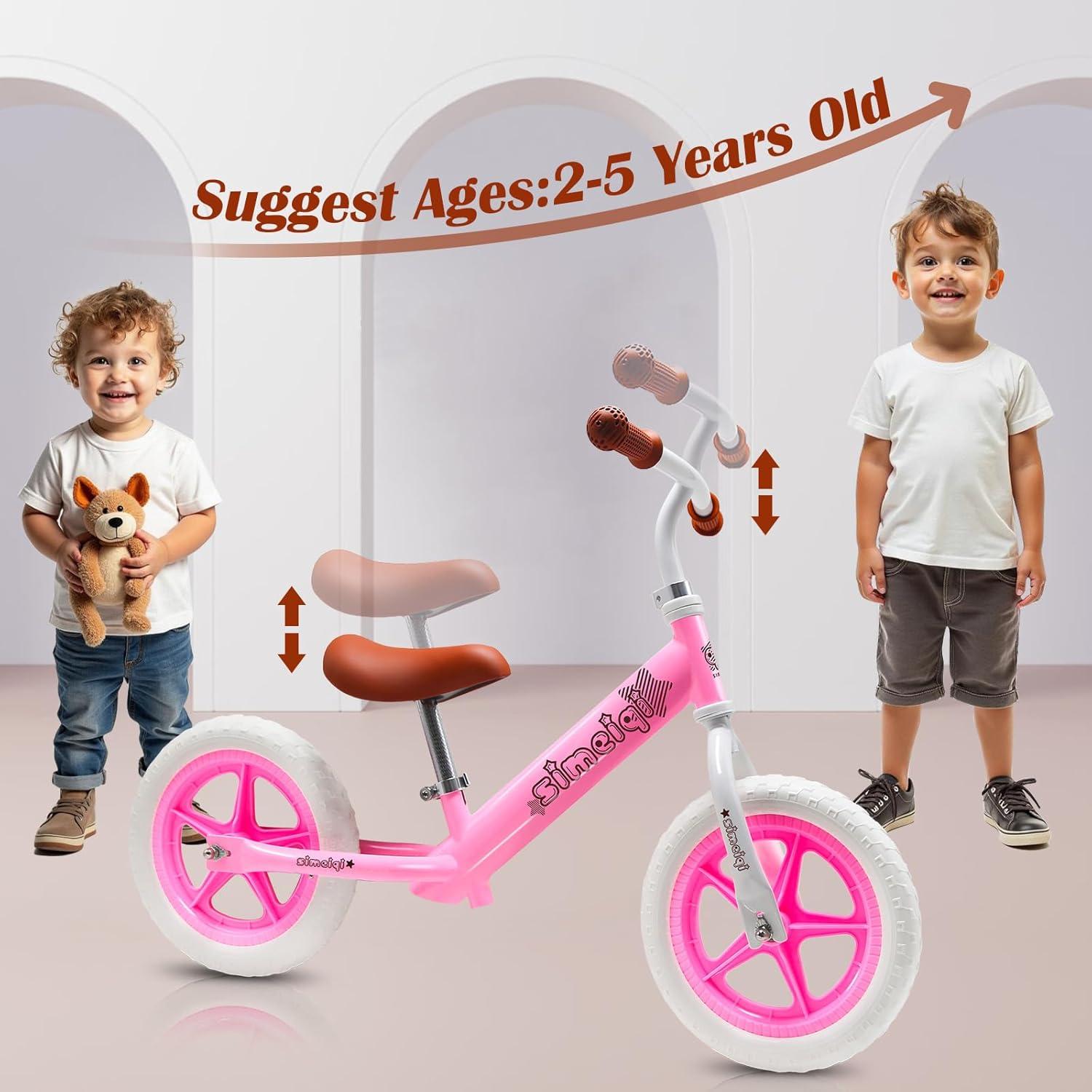 Bicicleta de Equilibrio SIMEIQI 12" Rosa Ajustable para Niños